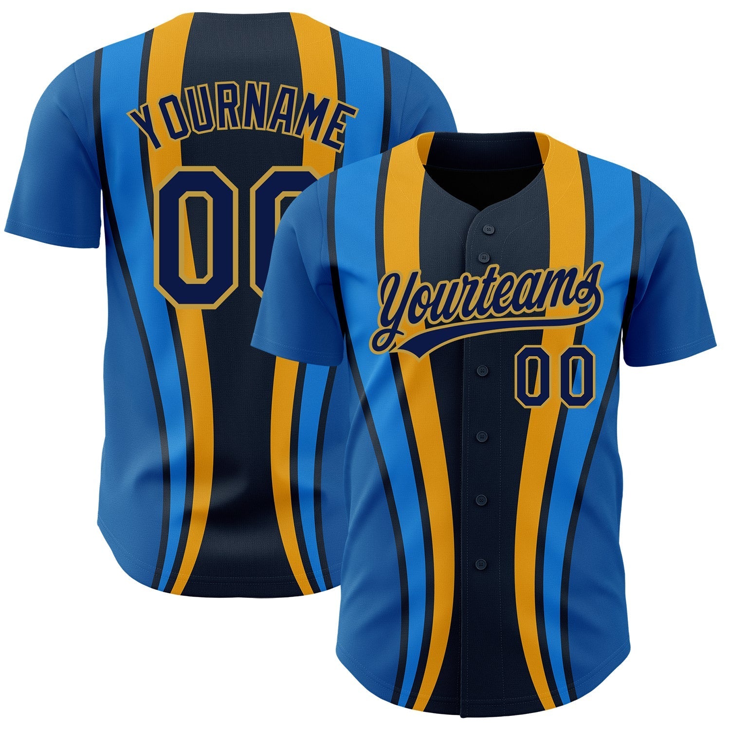 Custom Royal Navy-Old Gold 3D Pattern Design Side Stripes Authentic Baseball Jersey baseball jersey product view 1
