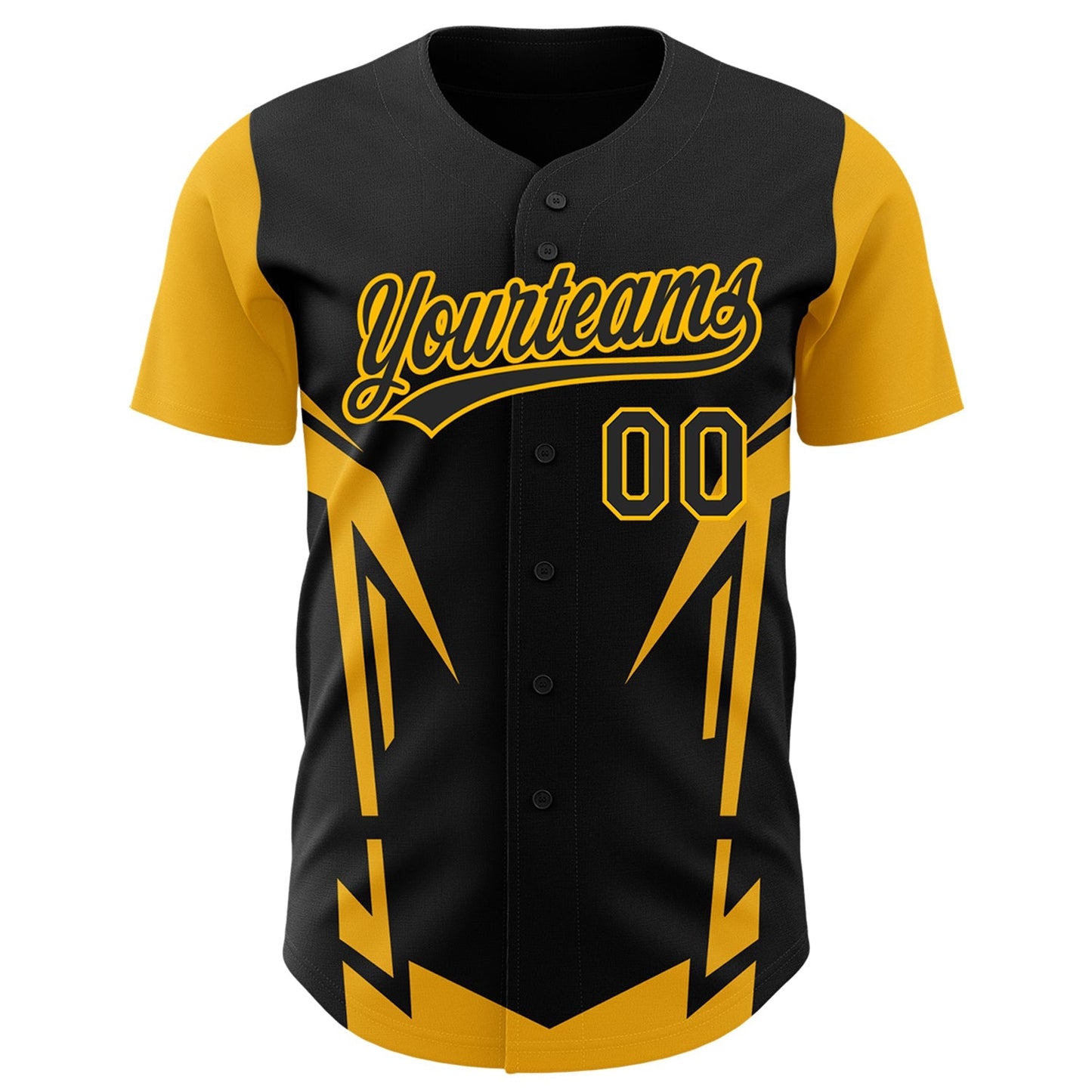 Custom Black Gold 3D Pattern Design Side Sharp Edges Authentic Baseball Jersey baseball jersey product view 2