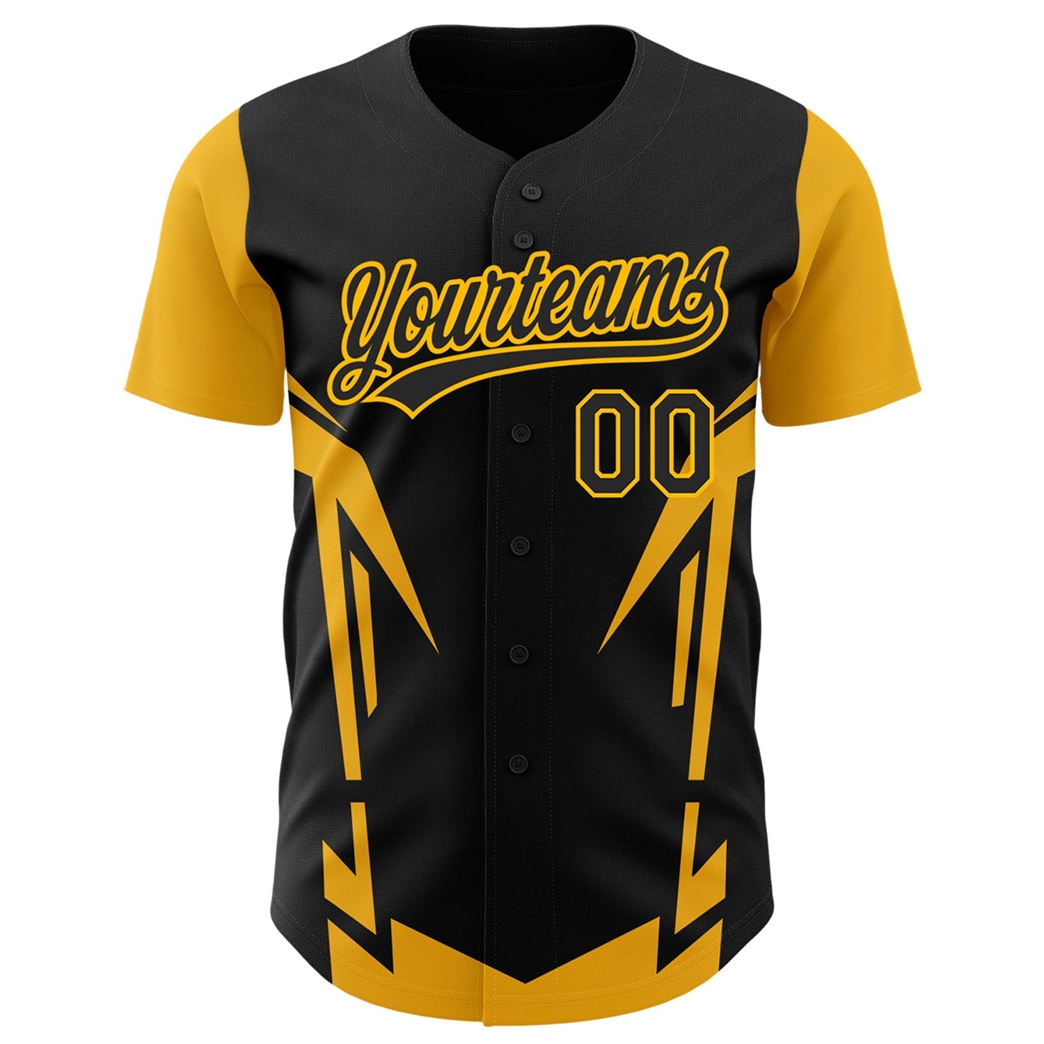 Custom Black Gold 3D Pattern Design Side Sharp Edges Authentic Baseball Jersey baseball jersey product view 2