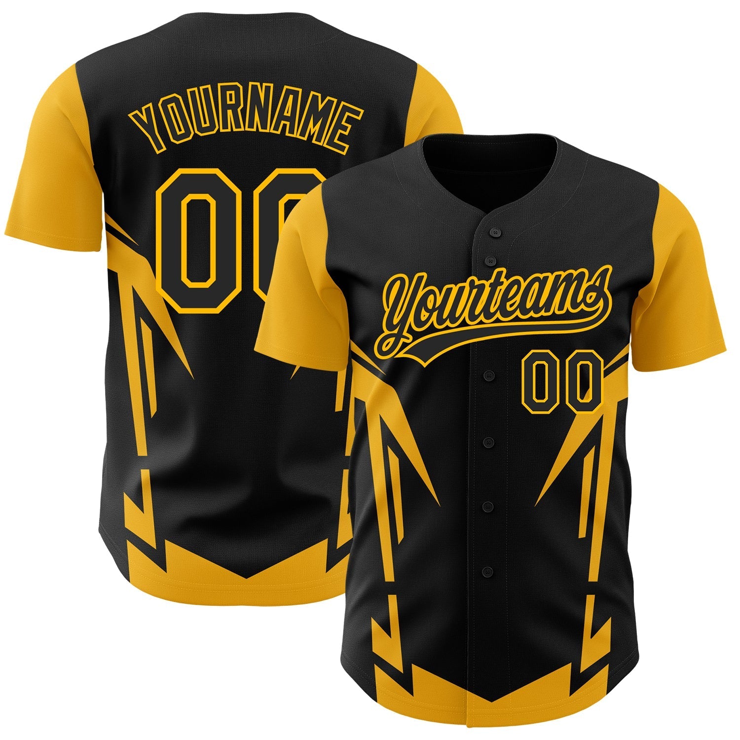 Custom Black Gold 3D Pattern Design Side Sharp Edges Authentic Baseball Jersey baseball jersey product view 1