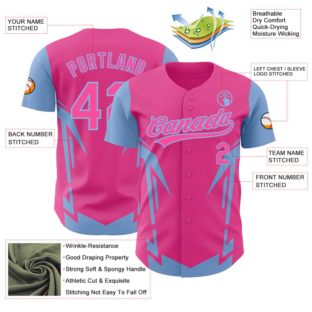 Custom Pink Light Blue 3D Pattern Design Side Sharp Edges Authentic Baseball Jersey baseball jersey product view 3