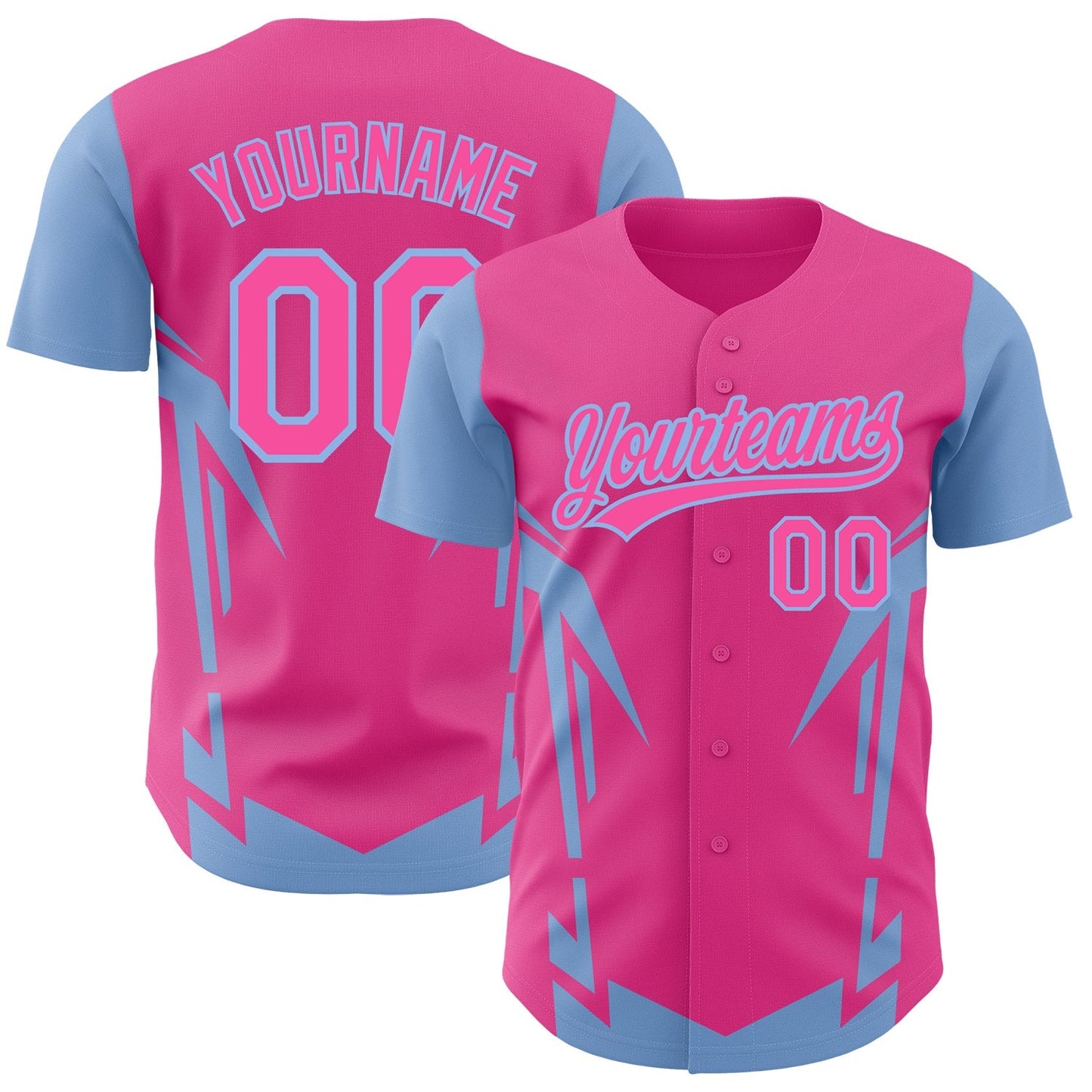Custom Pink Light Blue 3D Pattern Design Side Sharp Edges Authentic Baseball Jersey baseball jersey product view 1