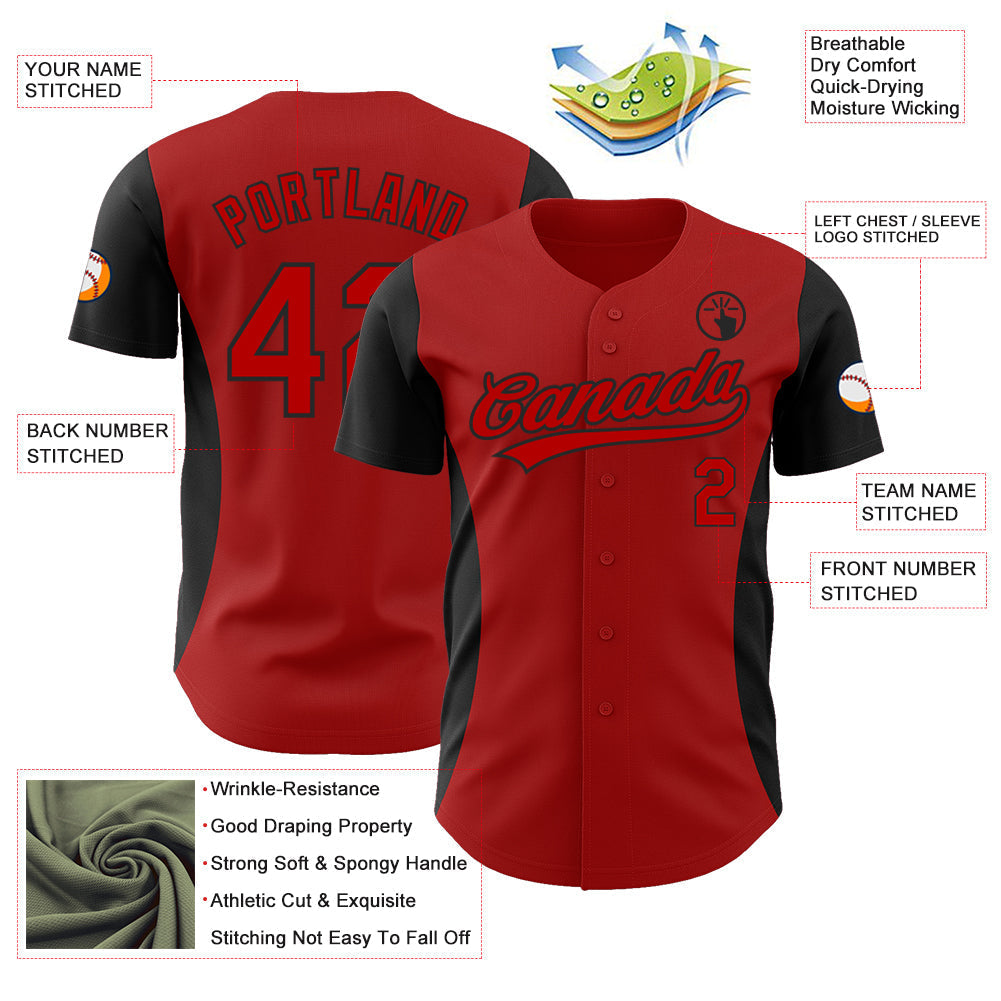 Custom Red Black 3D Pattern Design Side Panel Stripes Authentic Baseball Jersey baseball jersey product view 3