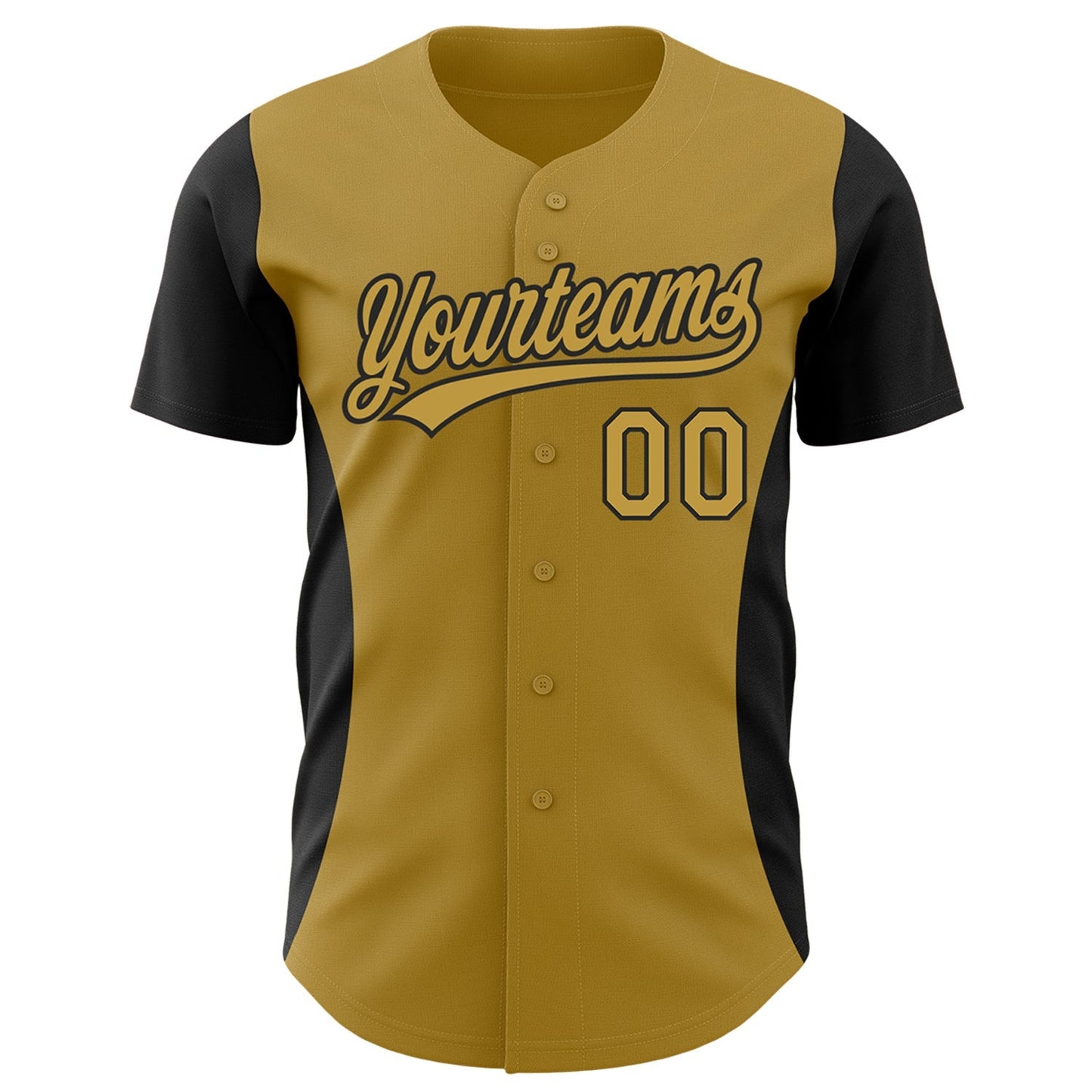 Custom Old Gold Black 3D Pattern Design Side Panel Stripes Authentic Baseball Jersey baseball jersey product view 2