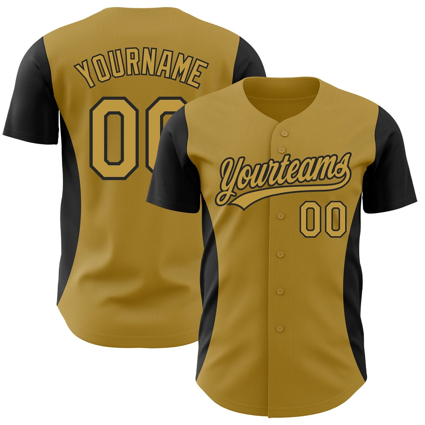 Custom Old Gold Black 3D Pattern Design Side Panel Stripes Authentic Baseball Jersey baseball jersey product view 1
