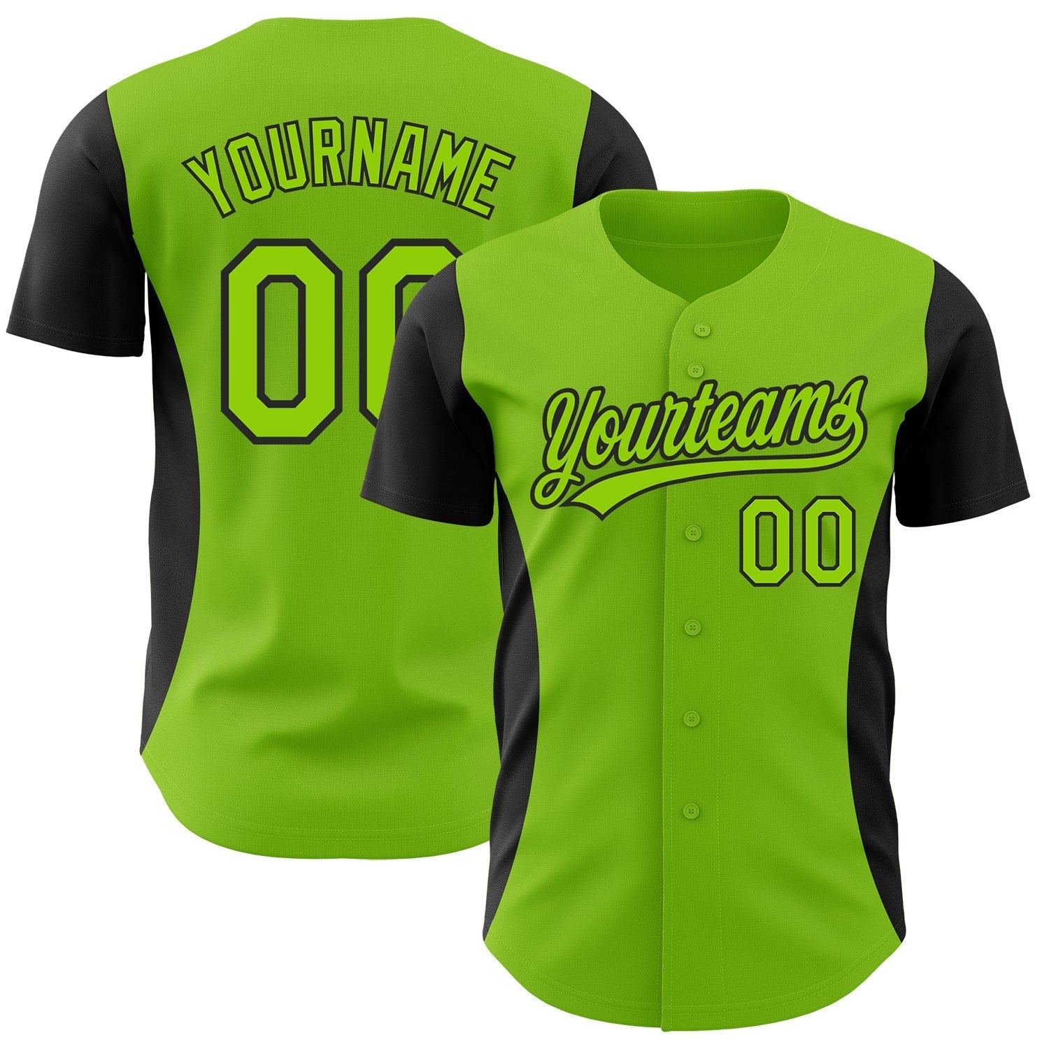 Custom Neon Green Black 3D Pattern Design Side Panel Stripes Authentic Baseball Jersey baseball jersey product view 1