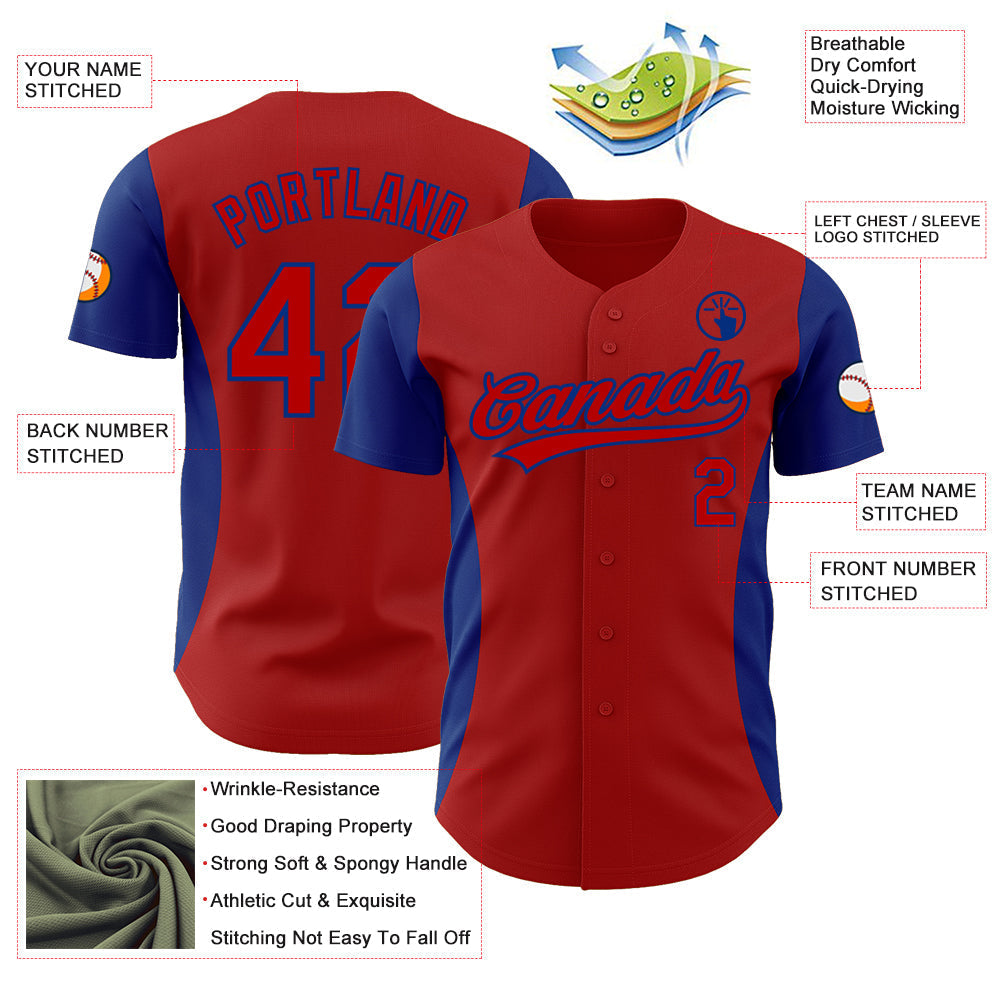 Custom Red Royal 3D Pattern Design Side Panel Stripes Authentic Baseball Jersey baseball jersey product view 3