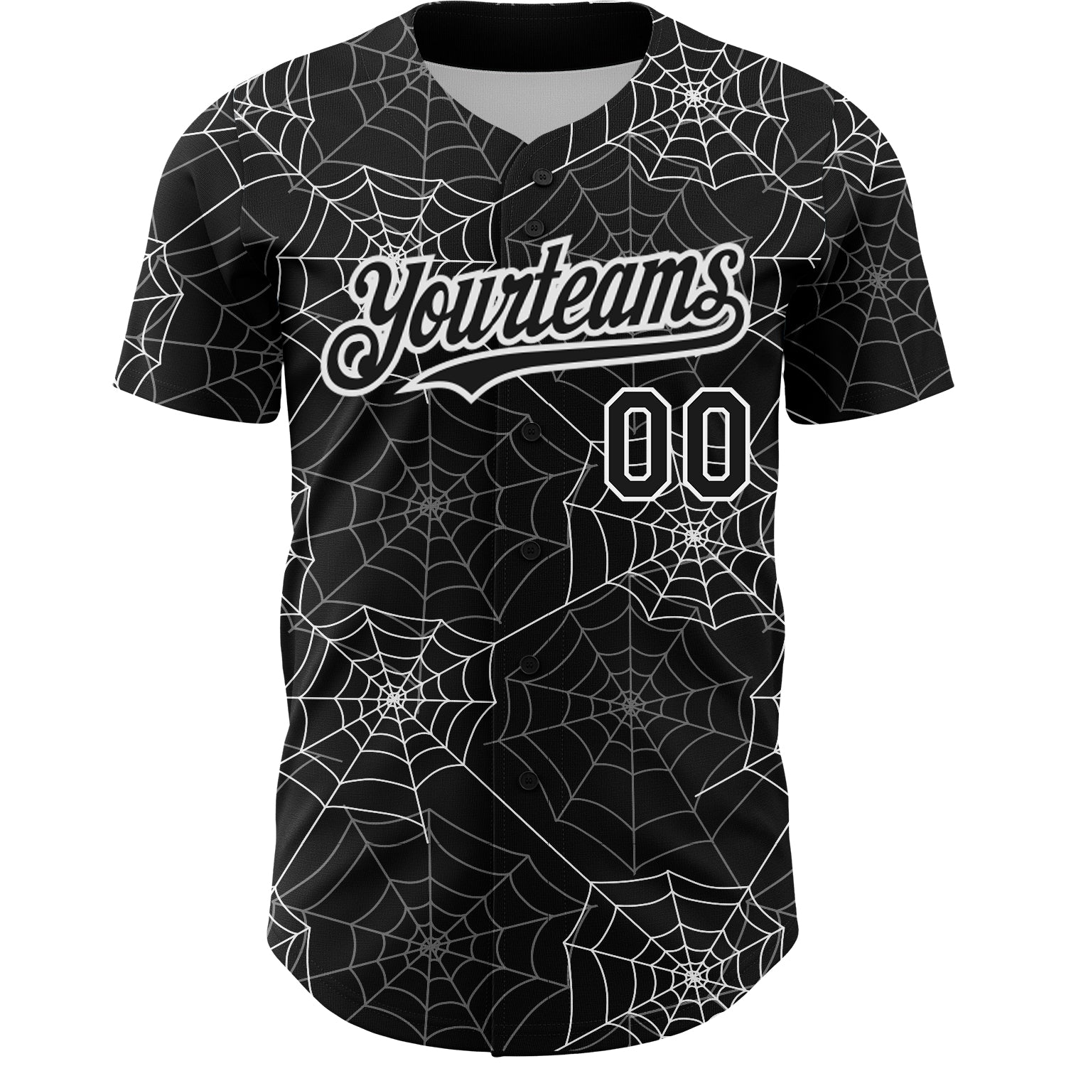 Custom Black White 3D Pattern Design Spider Web Authentic Baseball Jersey baseball jersey product view 2