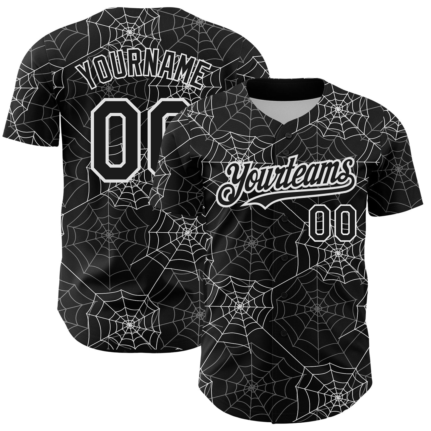 Custom Black White 3D Pattern Design Spider Web Authentic Baseball Jersey baseball jersey product view 1