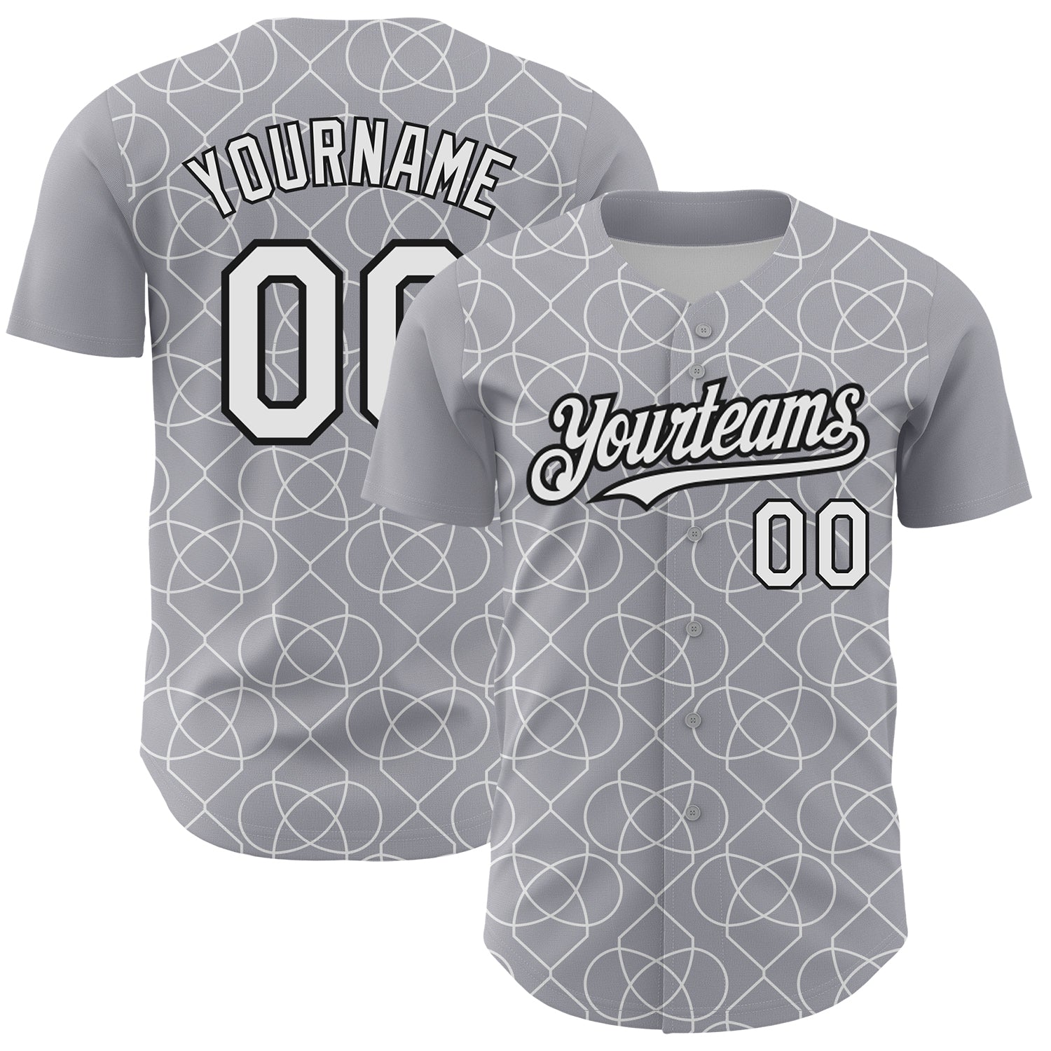 Custom Gray White-Black 3D Pattern Design Arabesque Shape Authentic Baseball Jersey baseball jersey product view 1