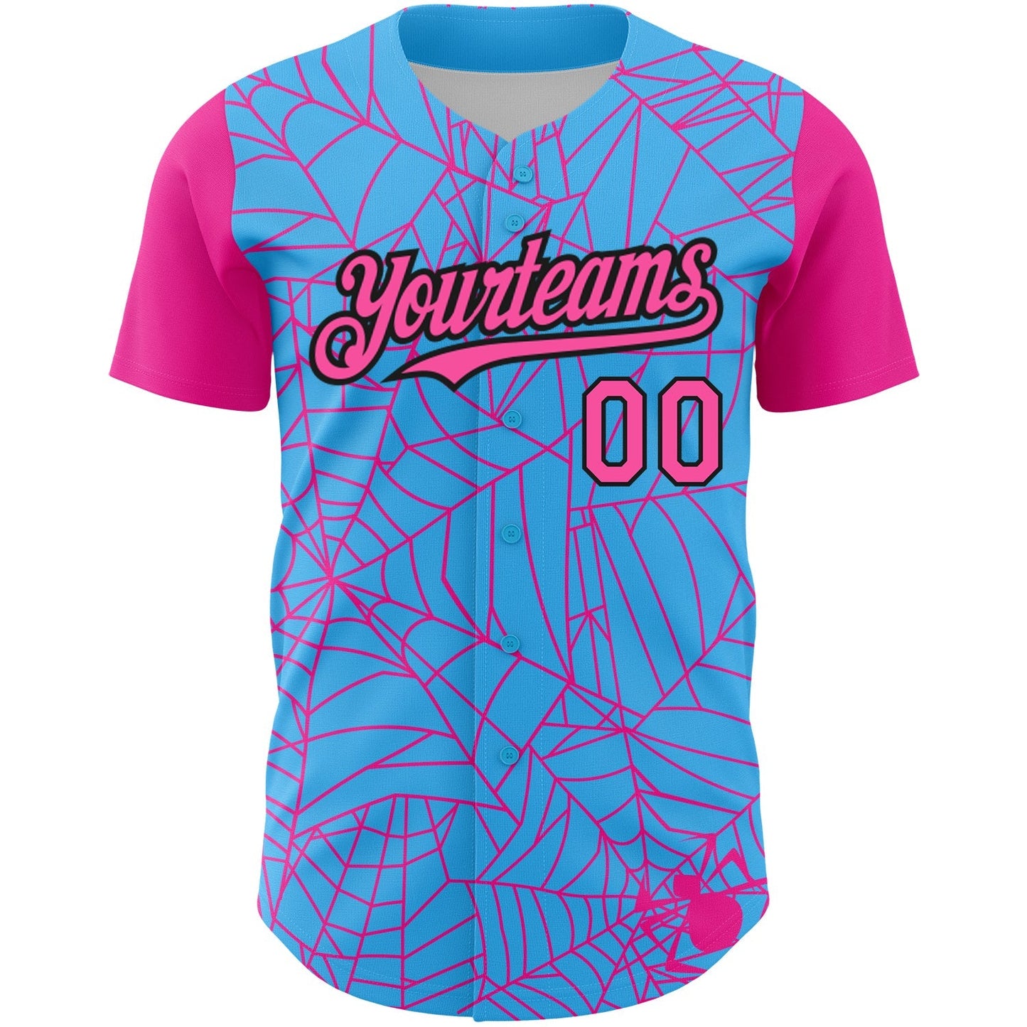 Custom Sky Blue Pink-Black 3D Pattern Design Spider Web Authentic Baseball Jersey baseball jersey product view 2