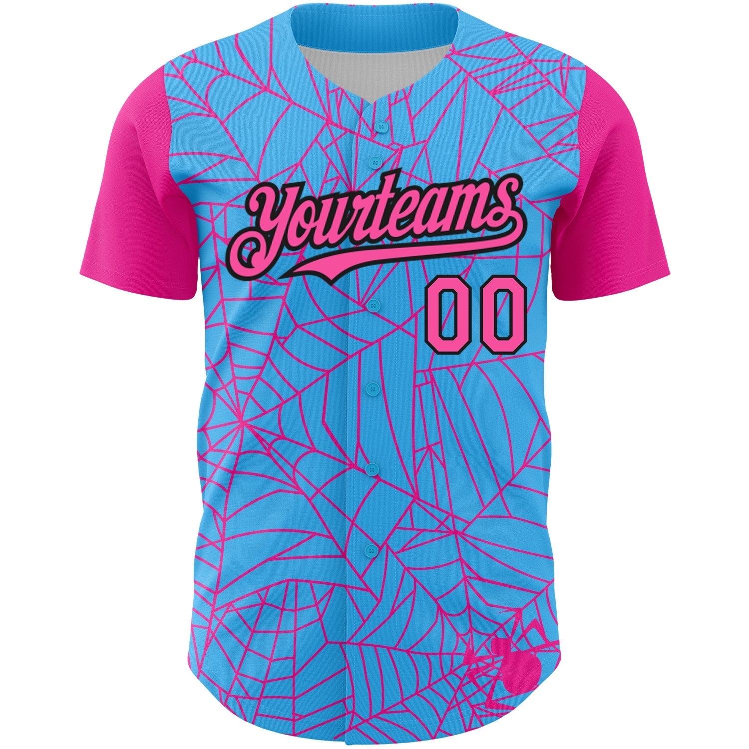 Custom Sky Blue Pink-Black 3D Pattern Design Spider Web Authentic Baseball Jersey baseball jersey product view 2