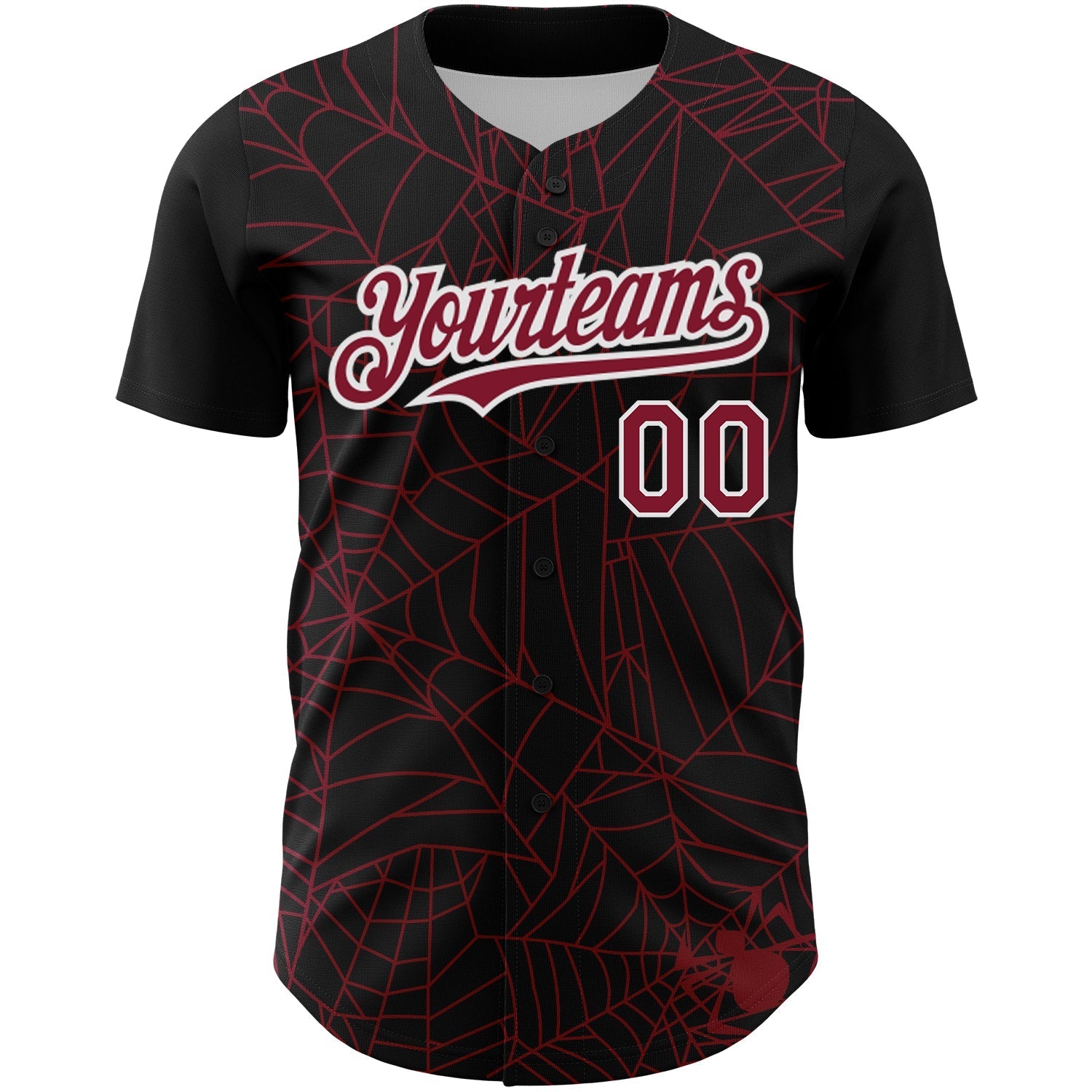 Custom Black Crimson-White 3D Pattern Design Spider Web Authentic Baseball Jersey baseball jersey product view 2