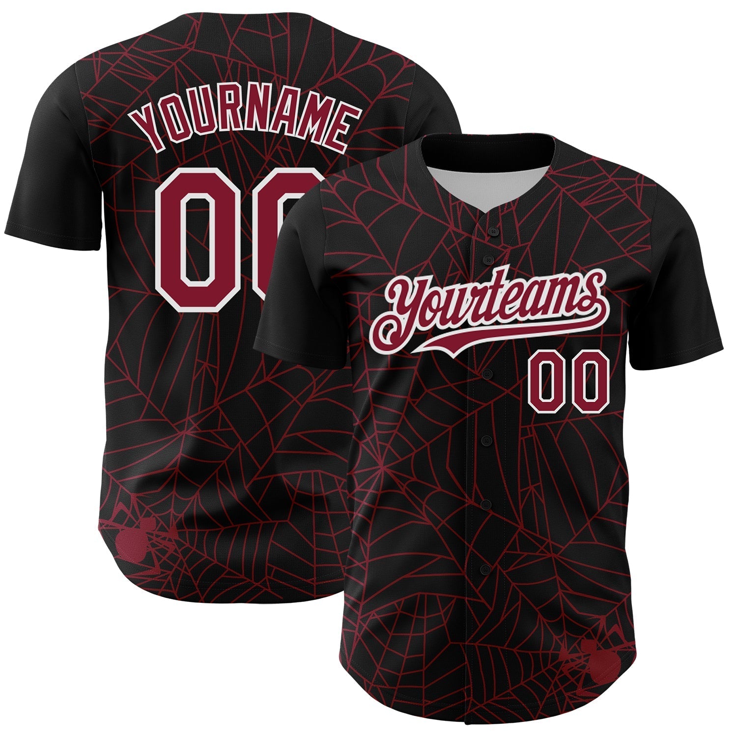 Custom Black Crimson-White 3D Pattern Design Spider Web Authentic Baseball Jersey baseball jersey product view 1