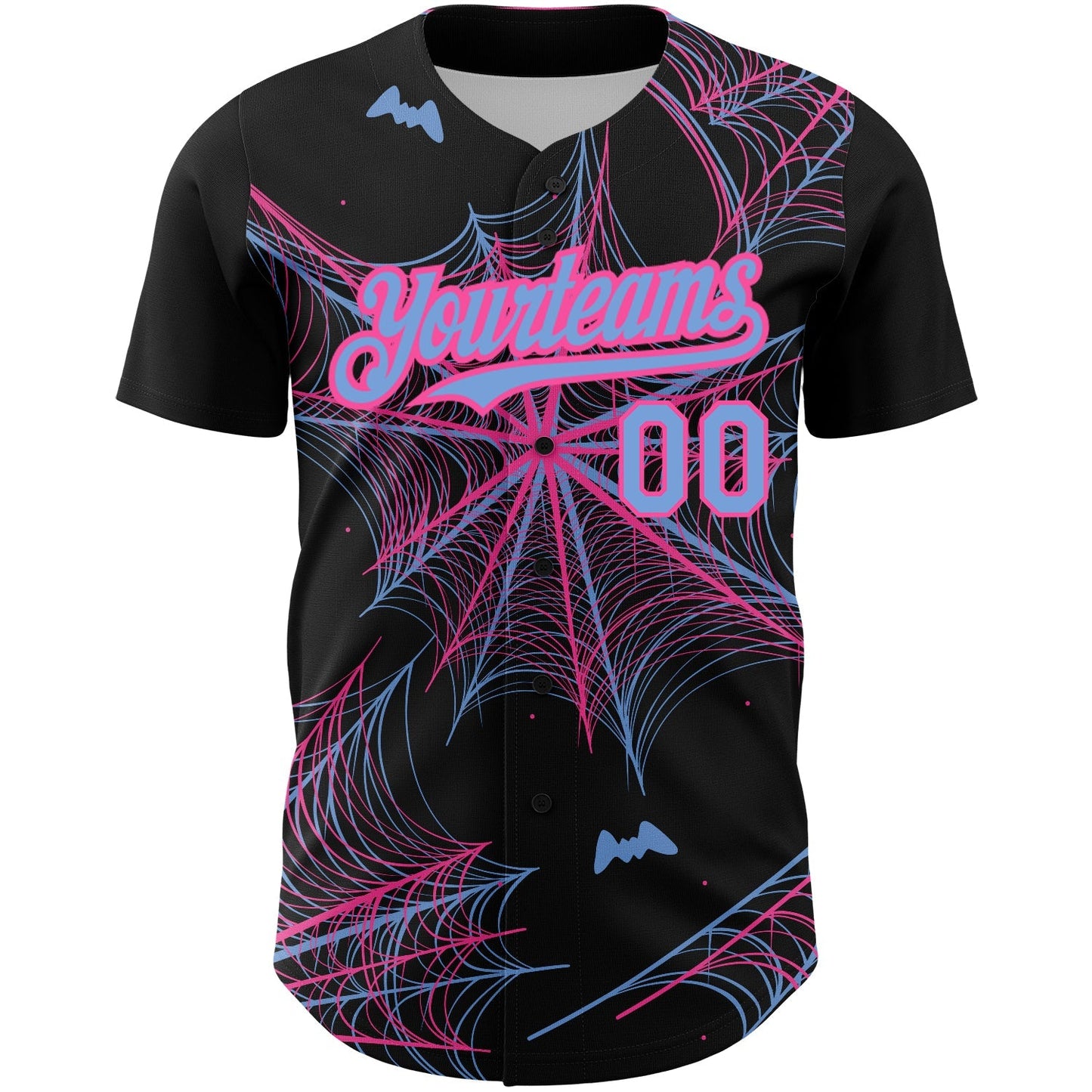 Custom Black Light Blue-Pink 3D Pattern Design Spider Web Authentic Baseball Jersey baseball jersey product view 2