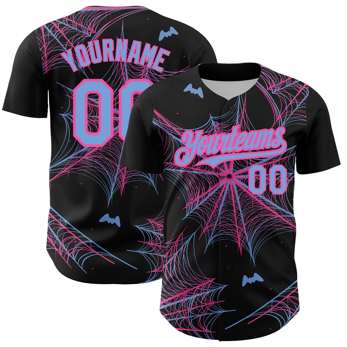 Custom Black Light Blue-Pink 3D Pattern Design Spider Web Authentic Baseball Jersey baseball jersey product view 1