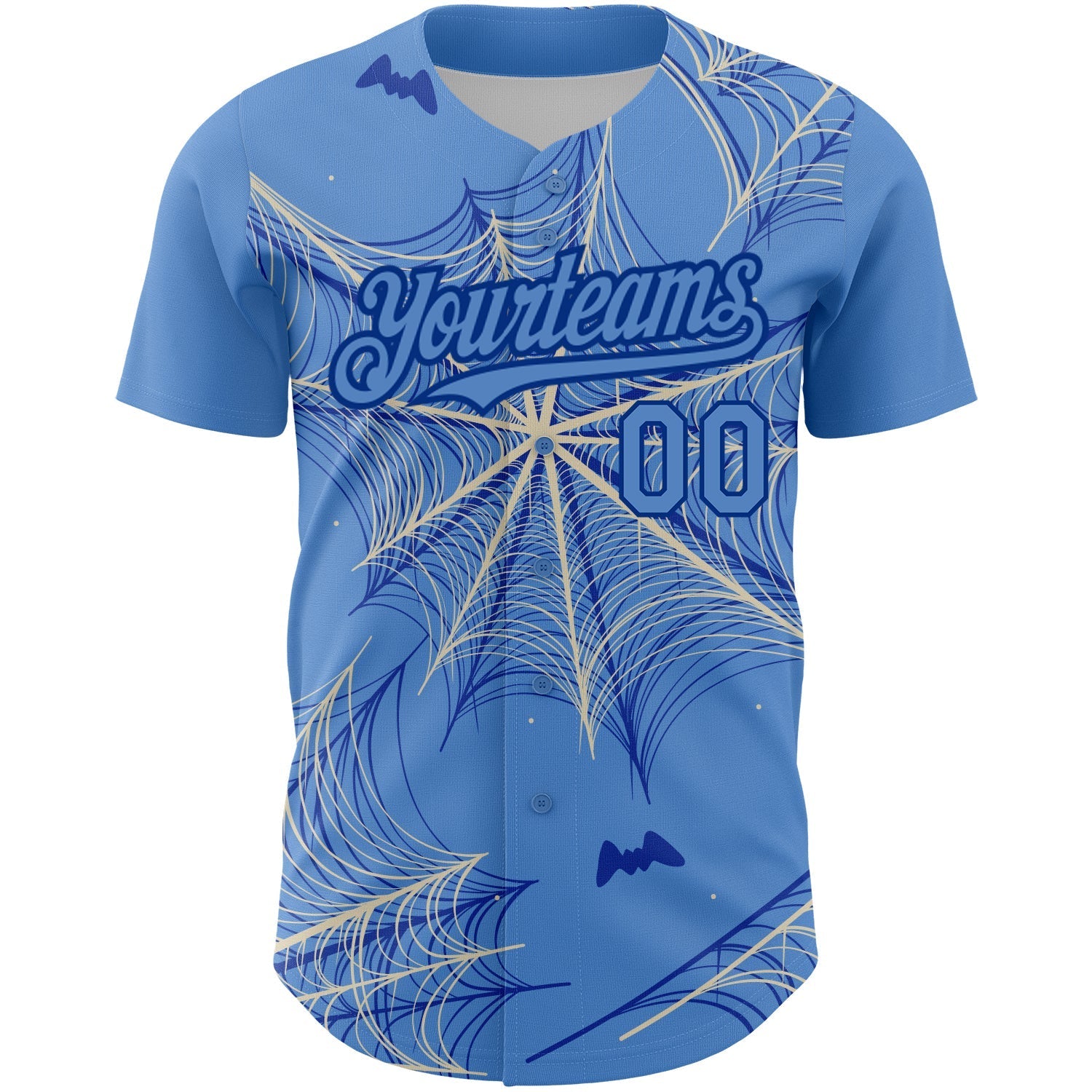 Custom Light Blue Cream-Royal 3D Pattern Design Spider Web Authentic Baseball Jersey baseball jersey product view 2