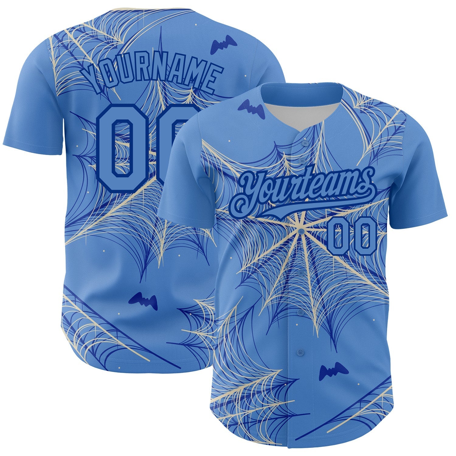 Custom Light Blue Cream-Royal 3D Pattern Design Spider Web Authentic Baseball Jersey baseball jersey product view 1