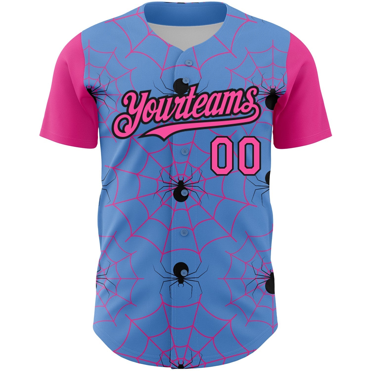 Custom Light Blue Pink-Black 3D Pattern Design Spider Web Authentic Baseball Jersey baseball jersey product view 2