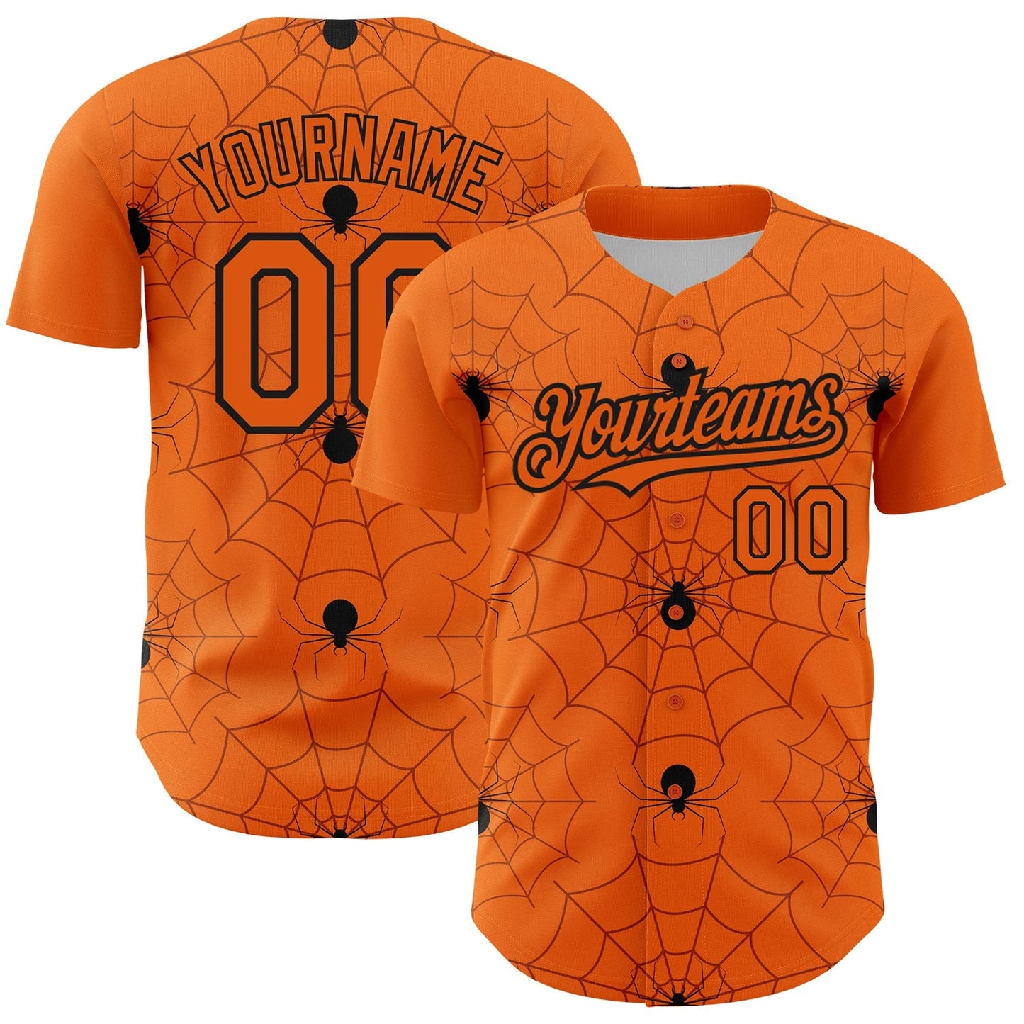 Custom Bay Orange Black 3D Pattern Design Spider Web Authentic Baseball Jersey baseball jersey product view 1