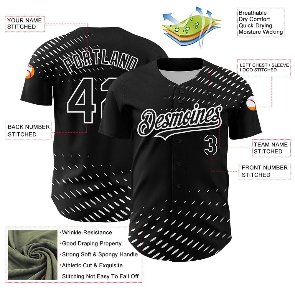 Custom Black White 3D Pattern Design Halftone Authentic Baseball Jersey baseball jersey product view 3