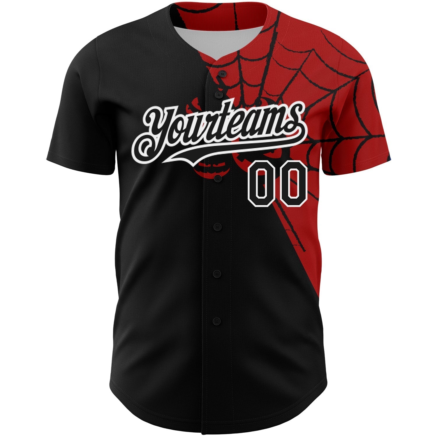 Custom Black Red-White 3D Pattern Design Spider Web Authentic Baseball Jersey baseball jersey product view 2