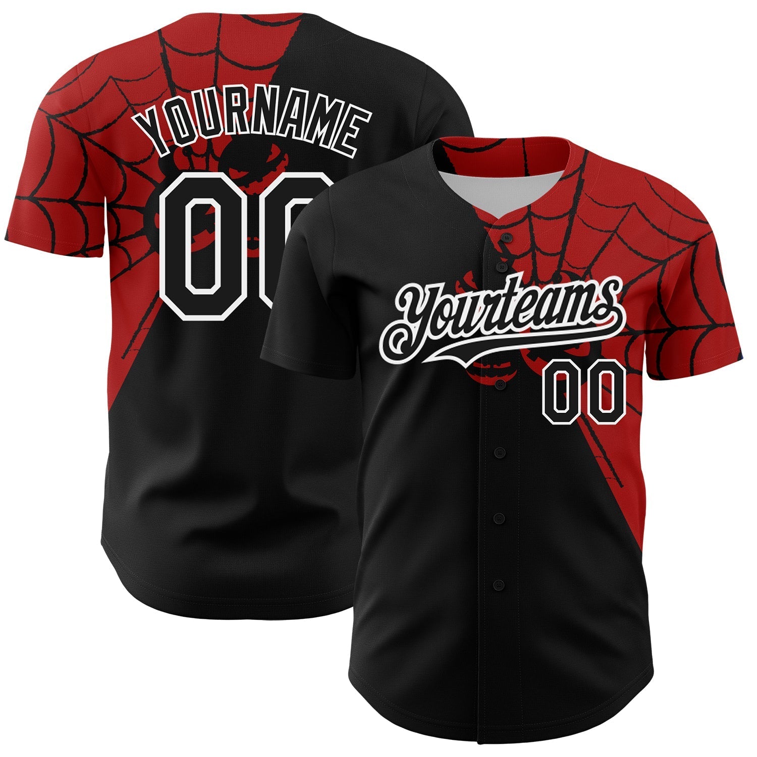 Custom Black Red-White 3D Pattern Design Spider Web Authentic Baseball Jersey baseball jersey product view 1