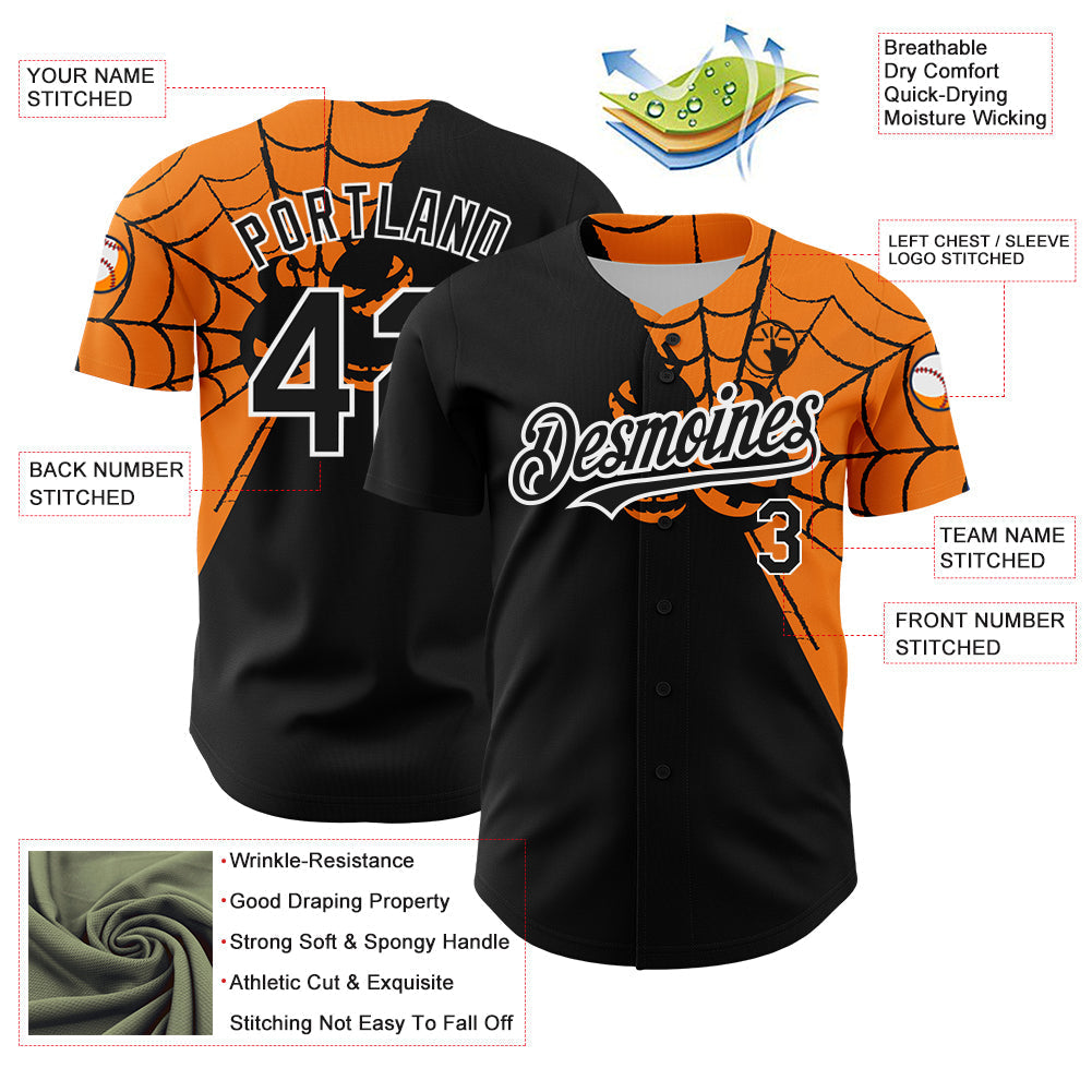 Custom Black Bay Orange-White 3D Pattern Design Spider Web Authentic Baseball Jersey baseball jersey product view 3