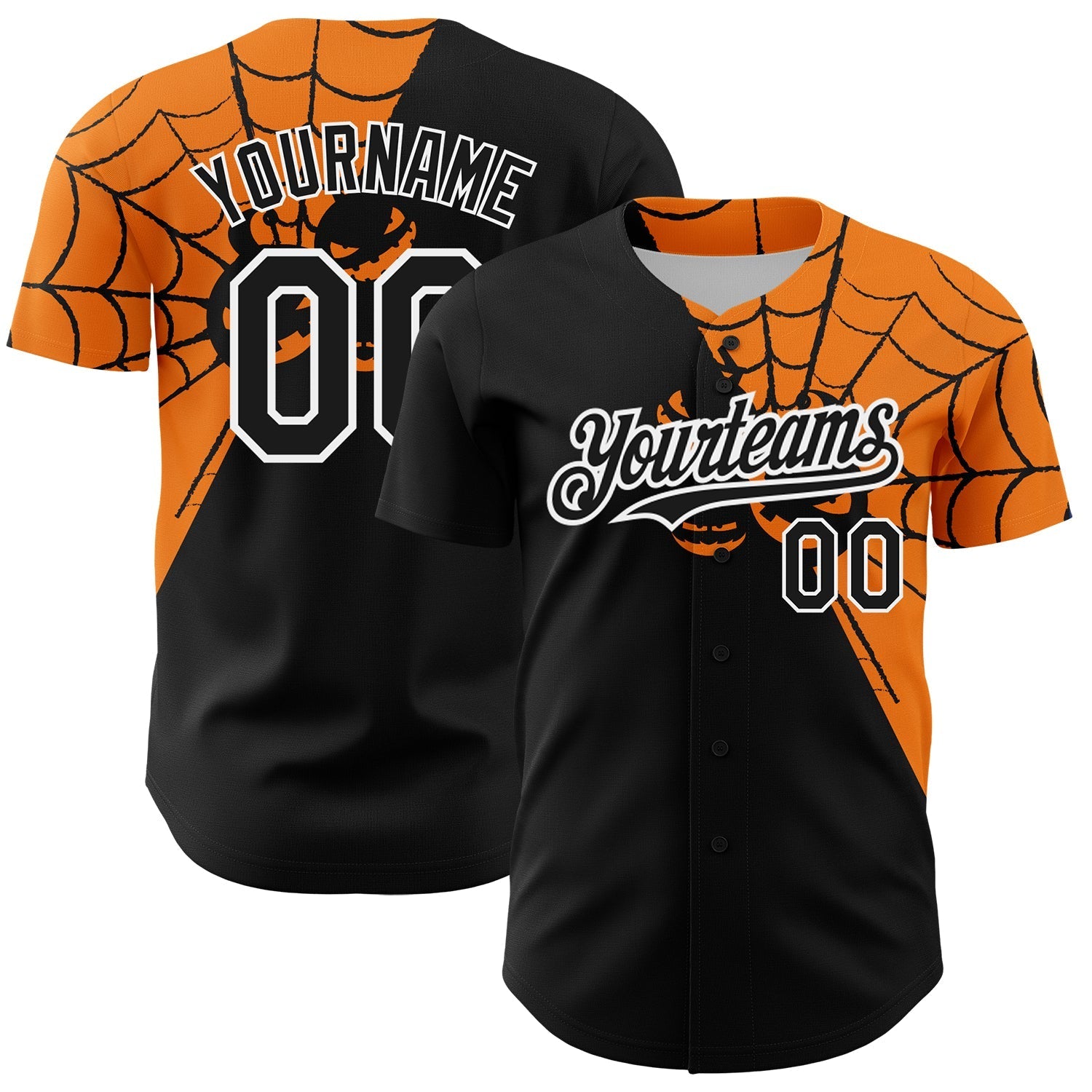 Custom Black Bay Orange-White 3D Pattern Design Spider Web Authentic Baseball Jersey baseball jersey product view 1
