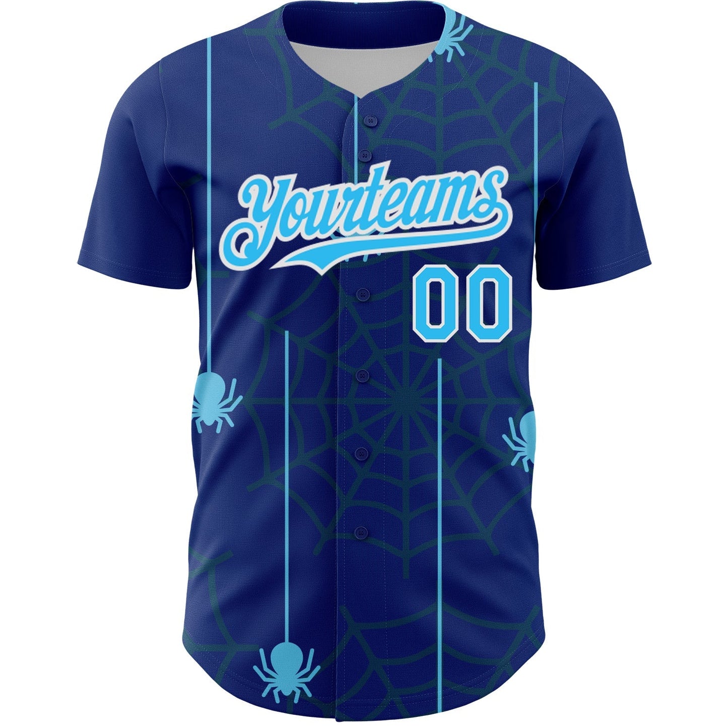 Custom Royal Sky Blue-White 3D Pattern Design Spider Web Authentic Baseball Jersey baseball jersey product view 2