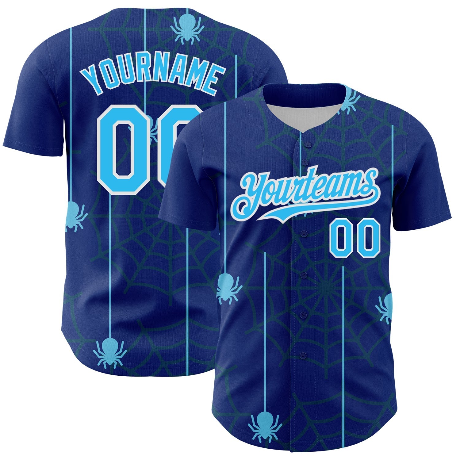 Custom Royal Sky Blue-White 3D Pattern Design Spider Web Authentic Baseball Jersey baseball jersey product view 1