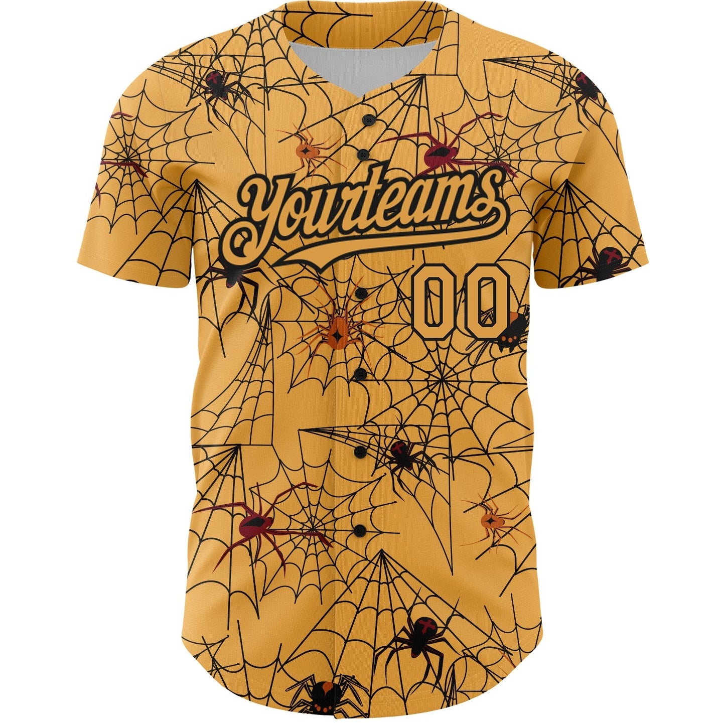 Custom Gold Black 3D Pattern Design Spider Web Authentic Baseball Jersey baseball jersey product view 2