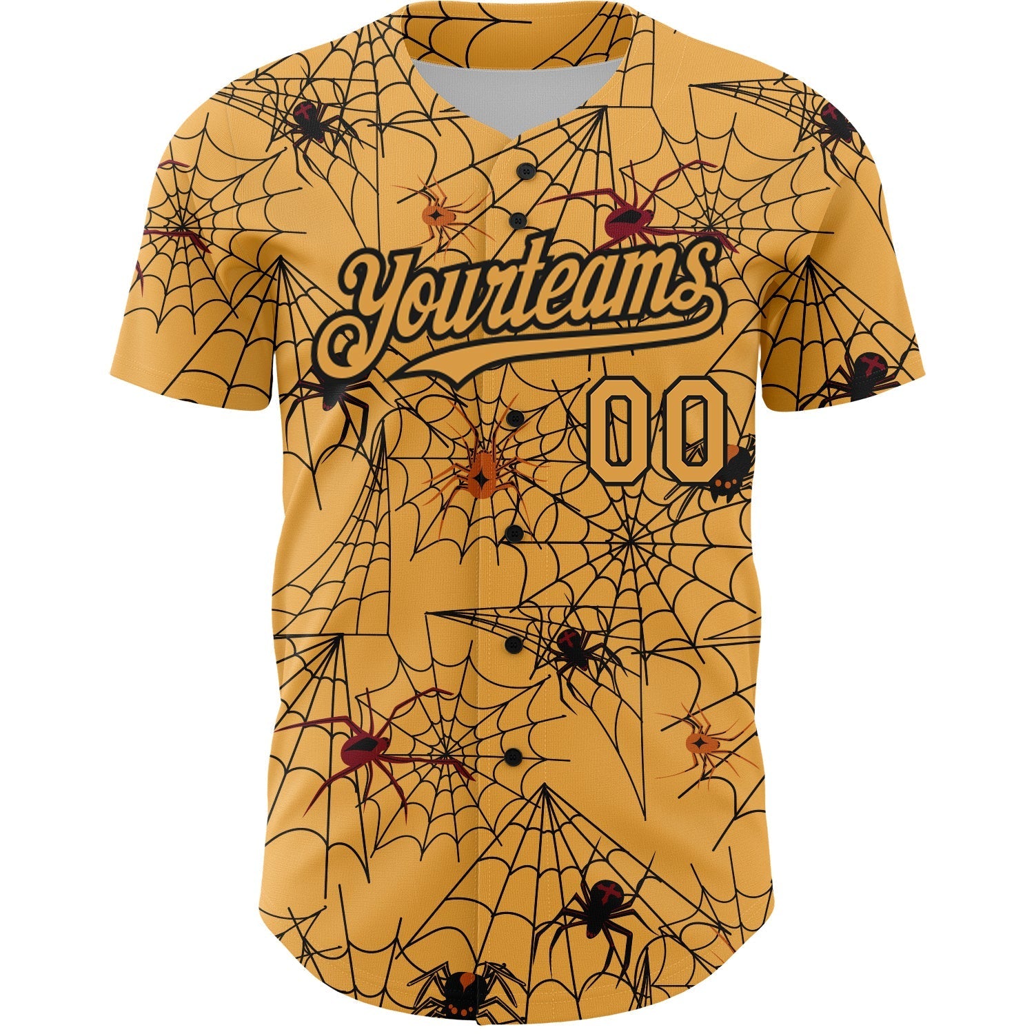 Custom Gold Black 3D Pattern Design Spider Web Authentic Baseball Jersey baseball jersey product view 2