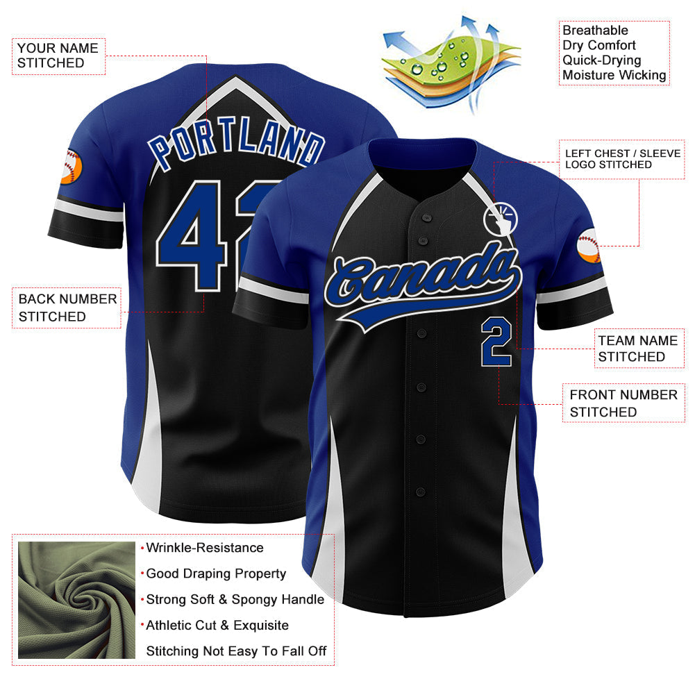 Custom Black Royal-White 3D Pattern Design Curve Solid Authentic Baseball Jersey baseball jersey product view 3