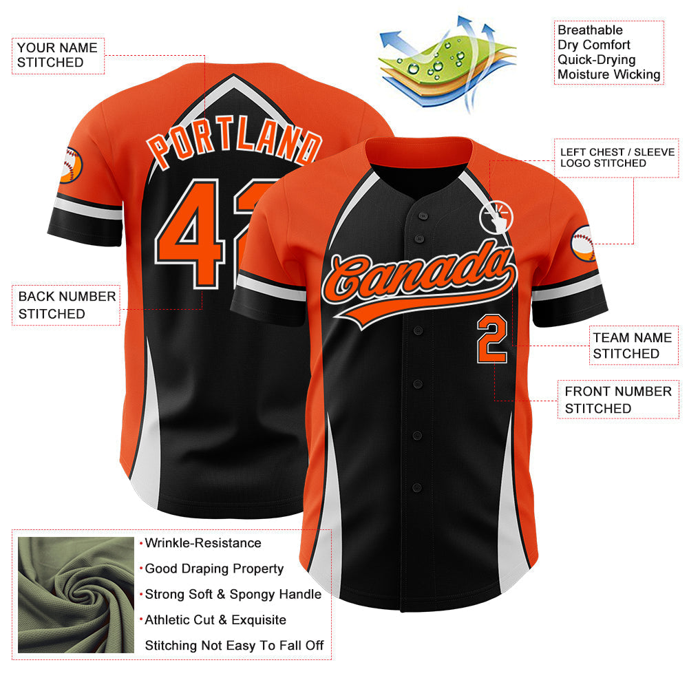 Custom Black Orange-White 3D Pattern Design Curve Solid Authentic Baseball Jersey baseball jersey product view 3
