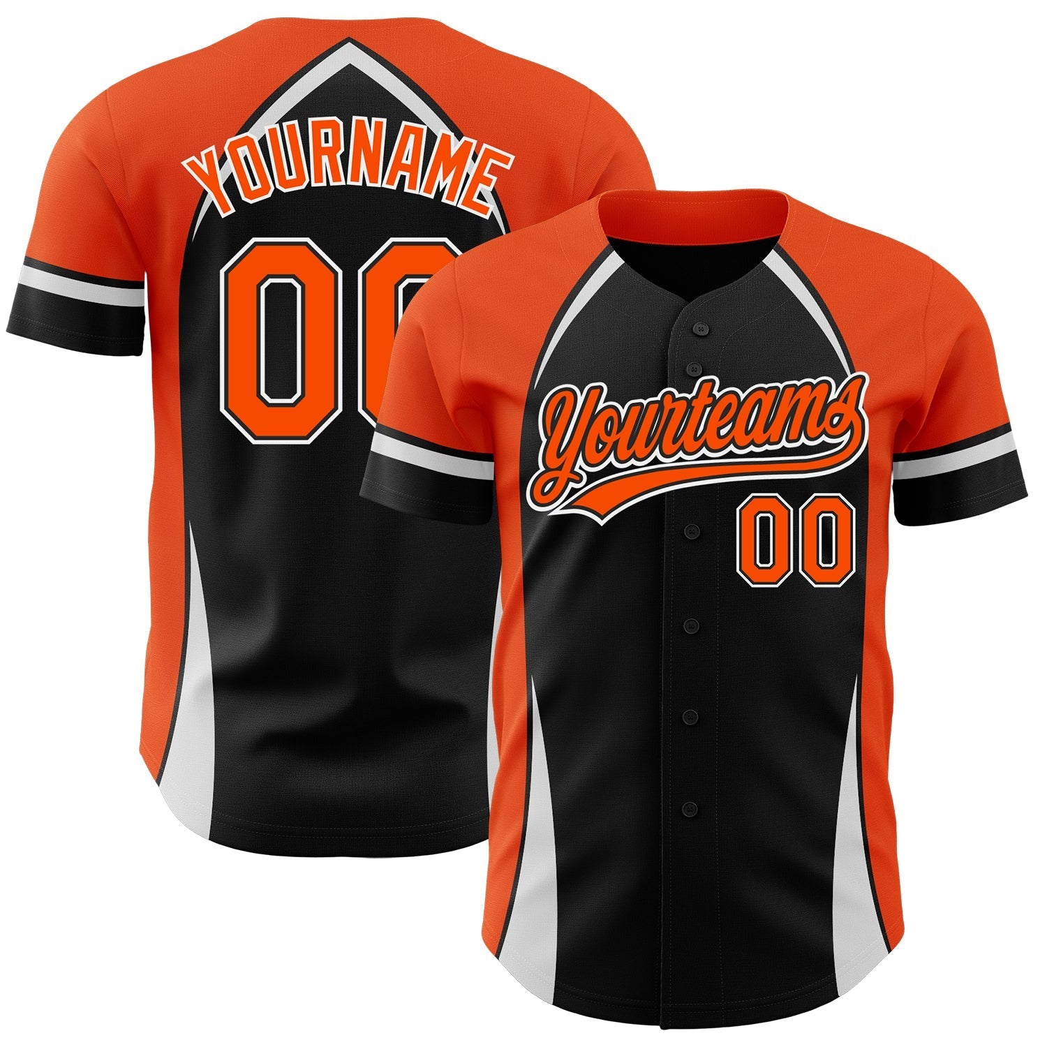 Custom Black Orange-White 3D Pattern Design Curve Solid Authentic Baseball Jersey baseball jersey product view 1