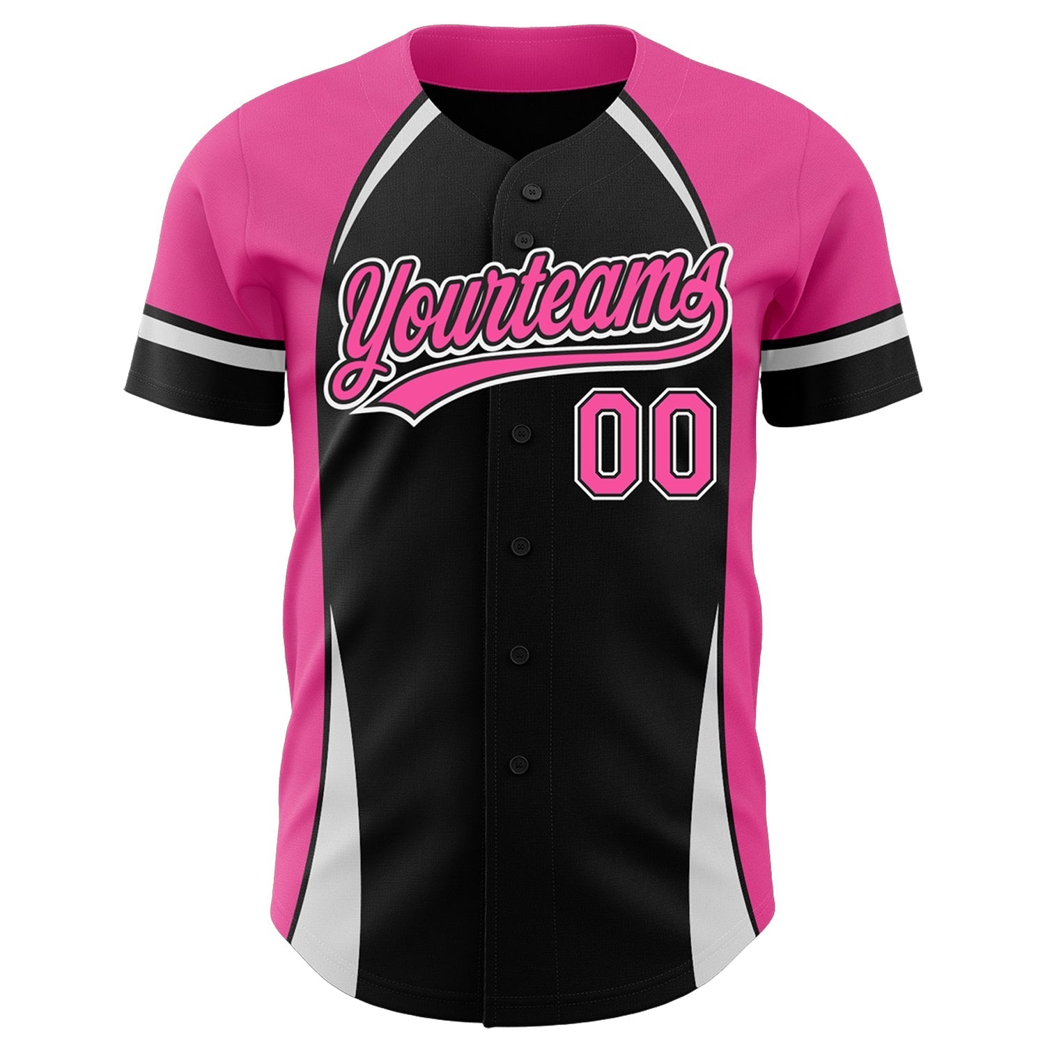 Custom Black Pink-White 3D Pattern Design Curve Solid Authentic Baseball Jersey baseball jersey product view 2