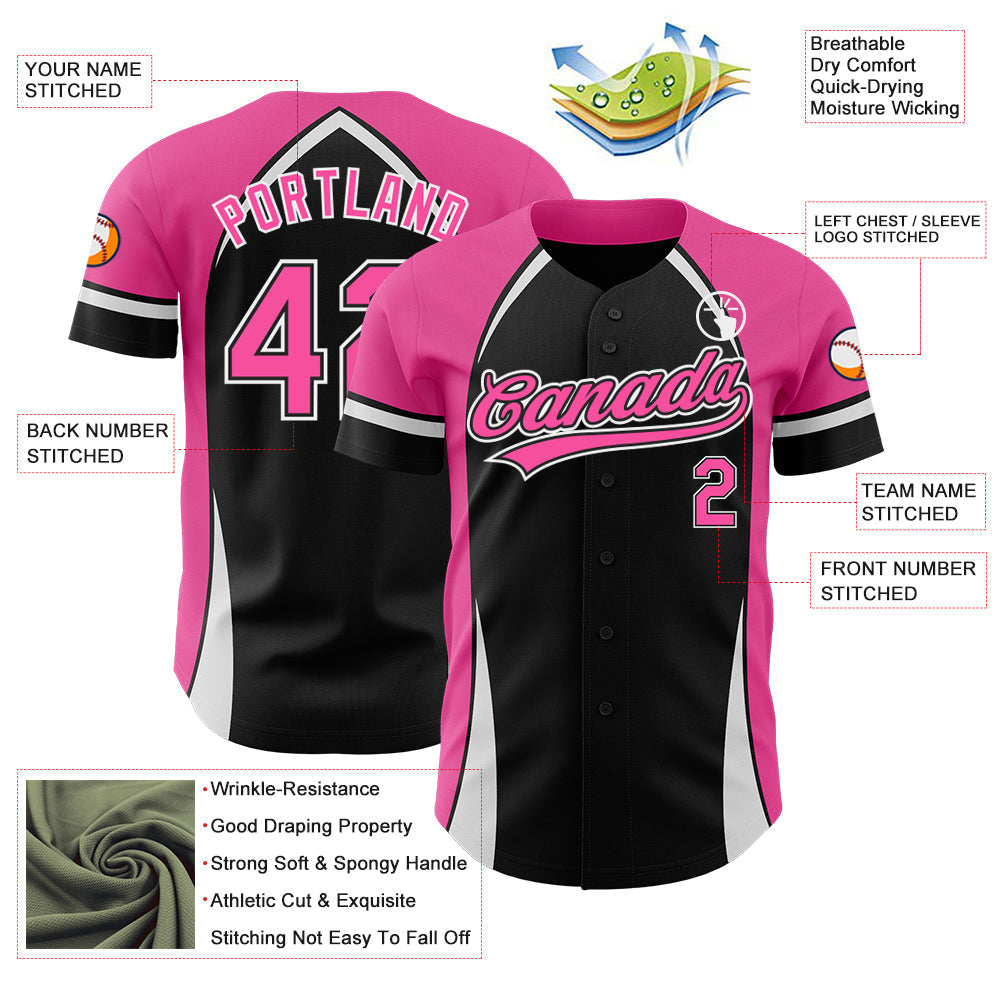 Custom Black Pink-White 3D Pattern Design Curve Solid Authentic Baseball Jersey baseball jersey product view 3