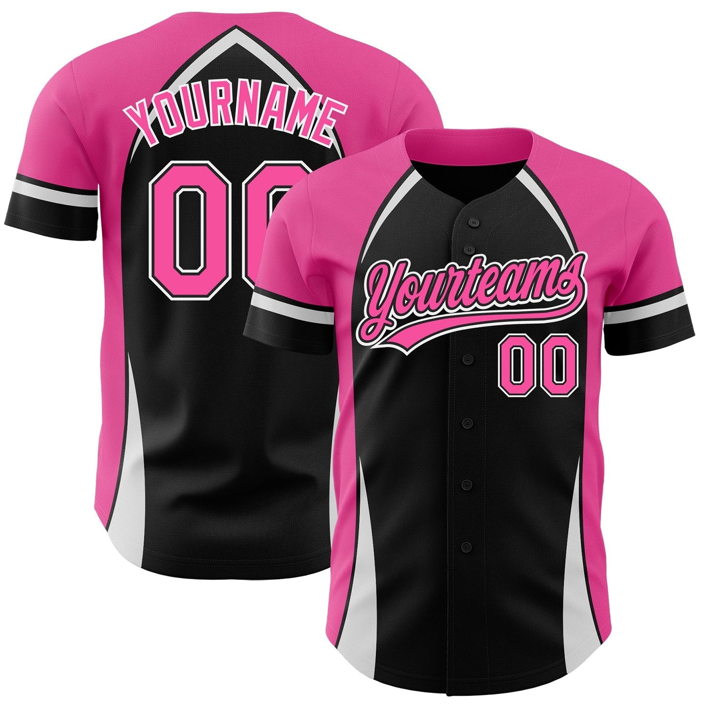 Custom Black Pink-White 3D Pattern Design Curve Solid Authentic Baseball Jersey baseball jersey product view 1