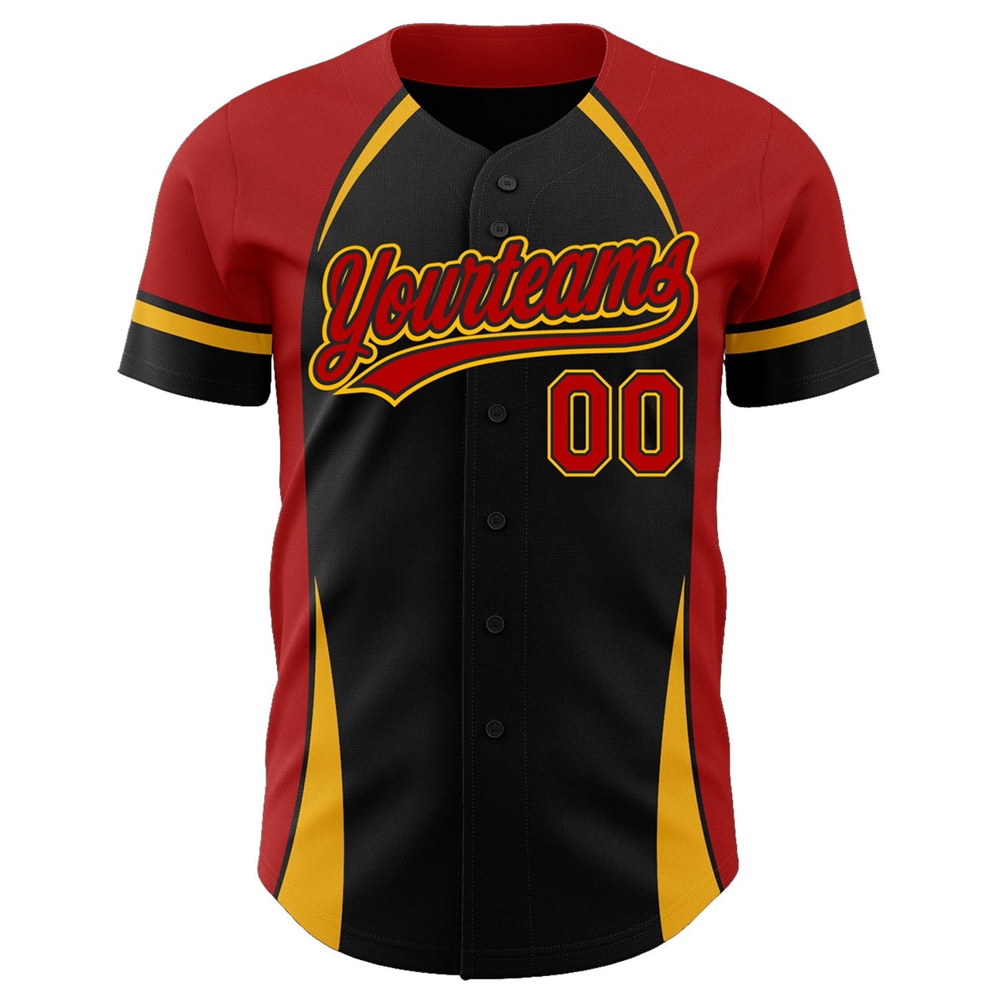 Custom Black Red-Gold 3D Pattern Design Curve Solid Authentic Baseball Jersey baseball jersey product view 2