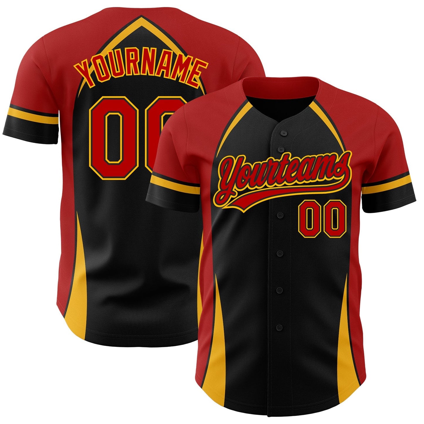 Custom Black Red-Gold 3D Pattern Design Curve Solid Authentic Baseball Jersey baseball jersey product view 1