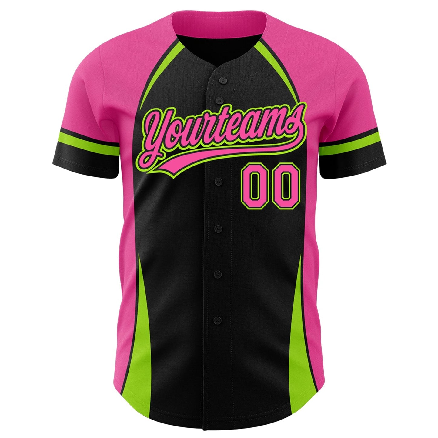 Custom Black Pink-Neon Green 3D Pattern Design Curve Solid Authentic Baseball Jersey baseball jersey product view 2