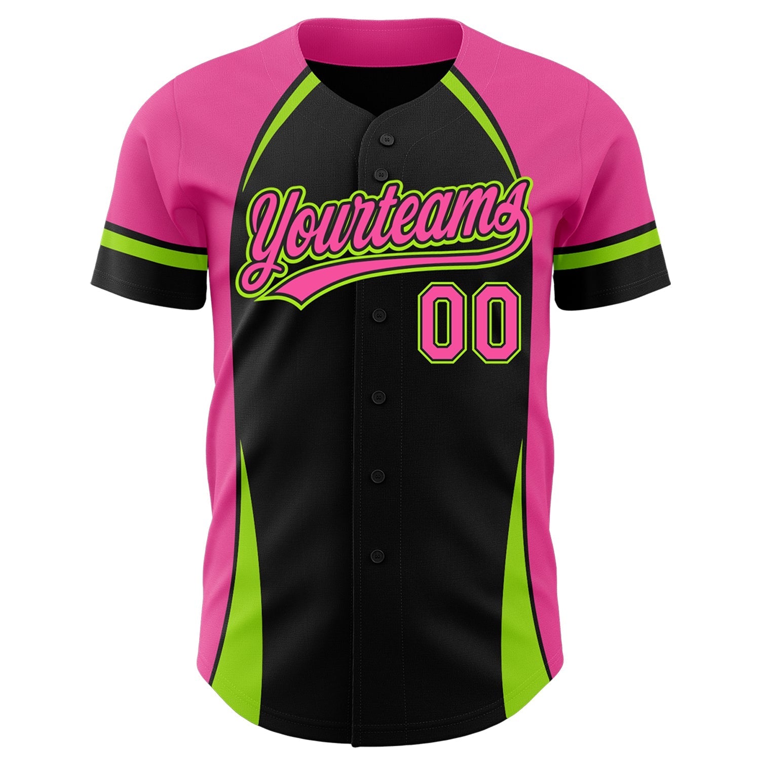 Custom Black Pink-Neon Green 3D Pattern Design Curve Solid Authentic Baseball Jersey baseball jersey product view 2
