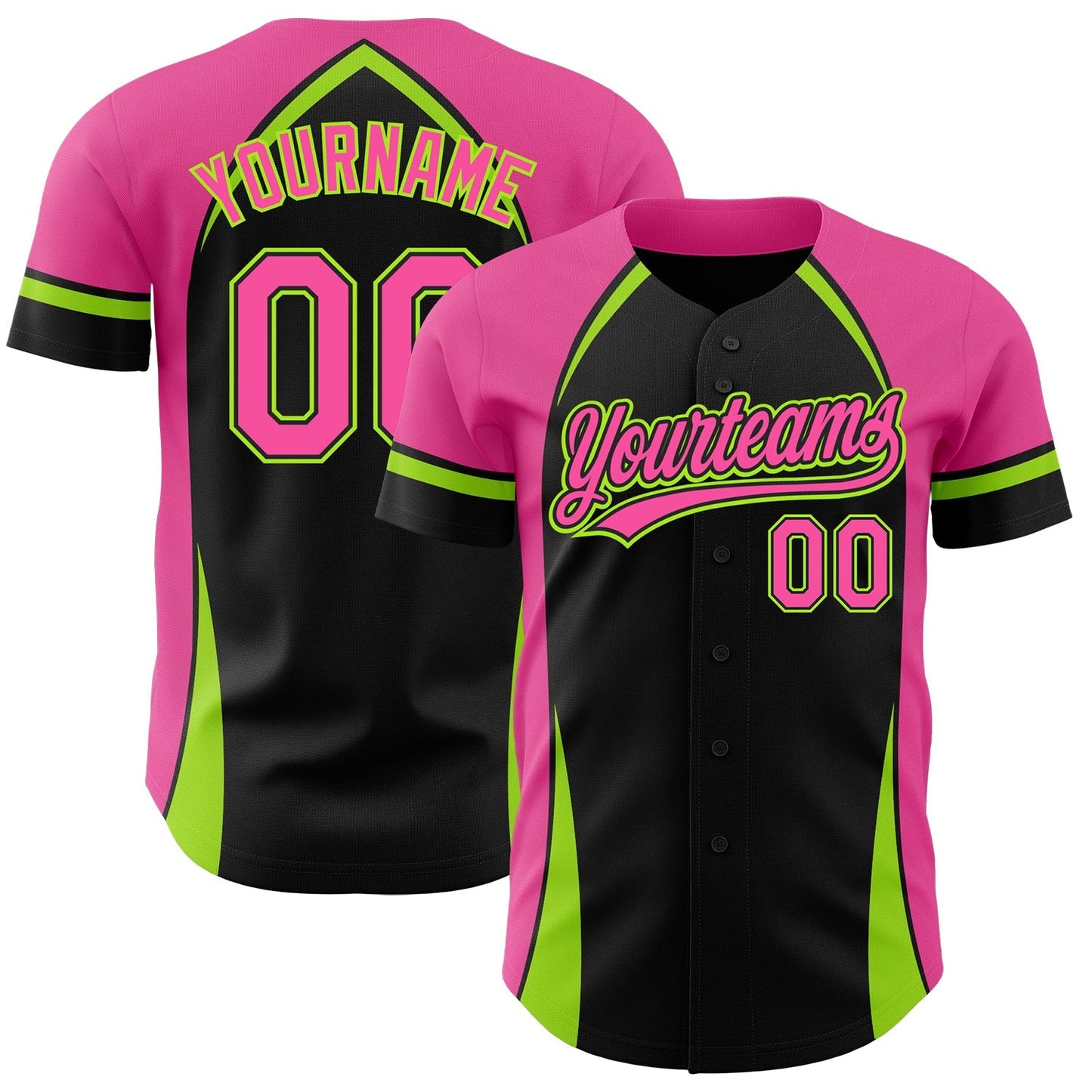 Custom Black Pink-Neon Green 3D Pattern Design Curve Solid Authentic Baseball Jersey baseball jersey product view 1