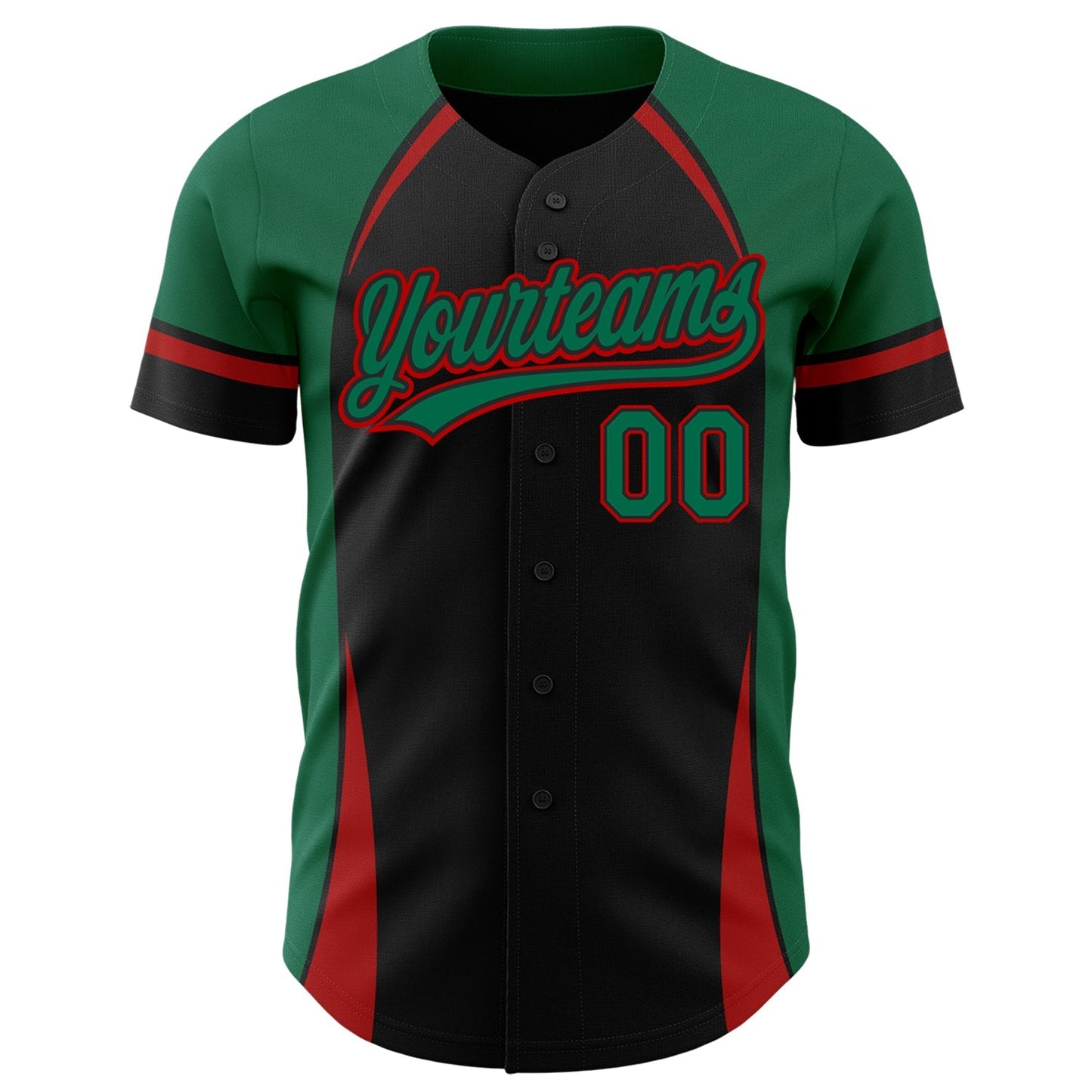 Custom Black Kelly Green-Red 3D Pattern Design Curve Solid Authentic Baseball Jersey baseball jersey product view 2