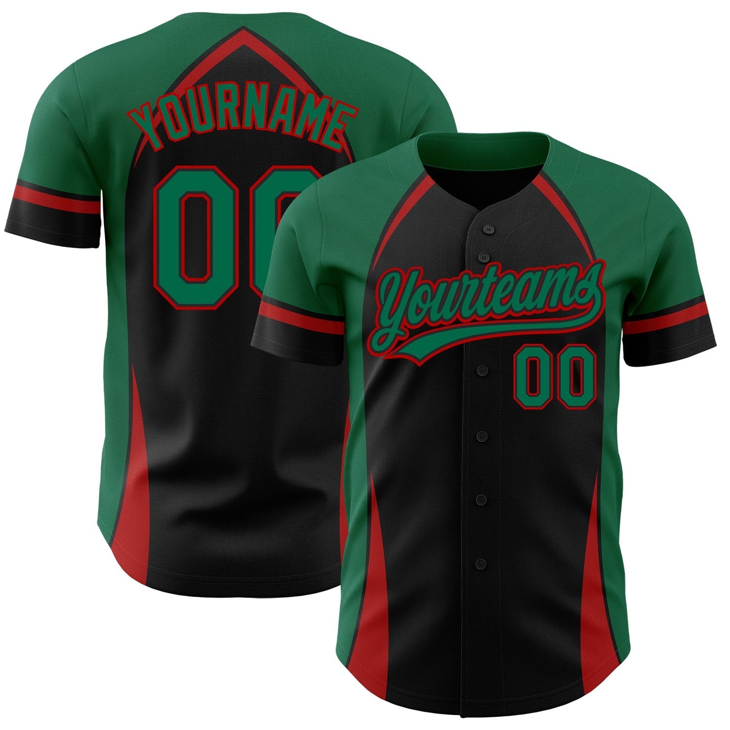 Custom Black Kelly Green-Red 3D Pattern Design Curve Solid Authentic Baseball Jersey baseball jersey product view 1