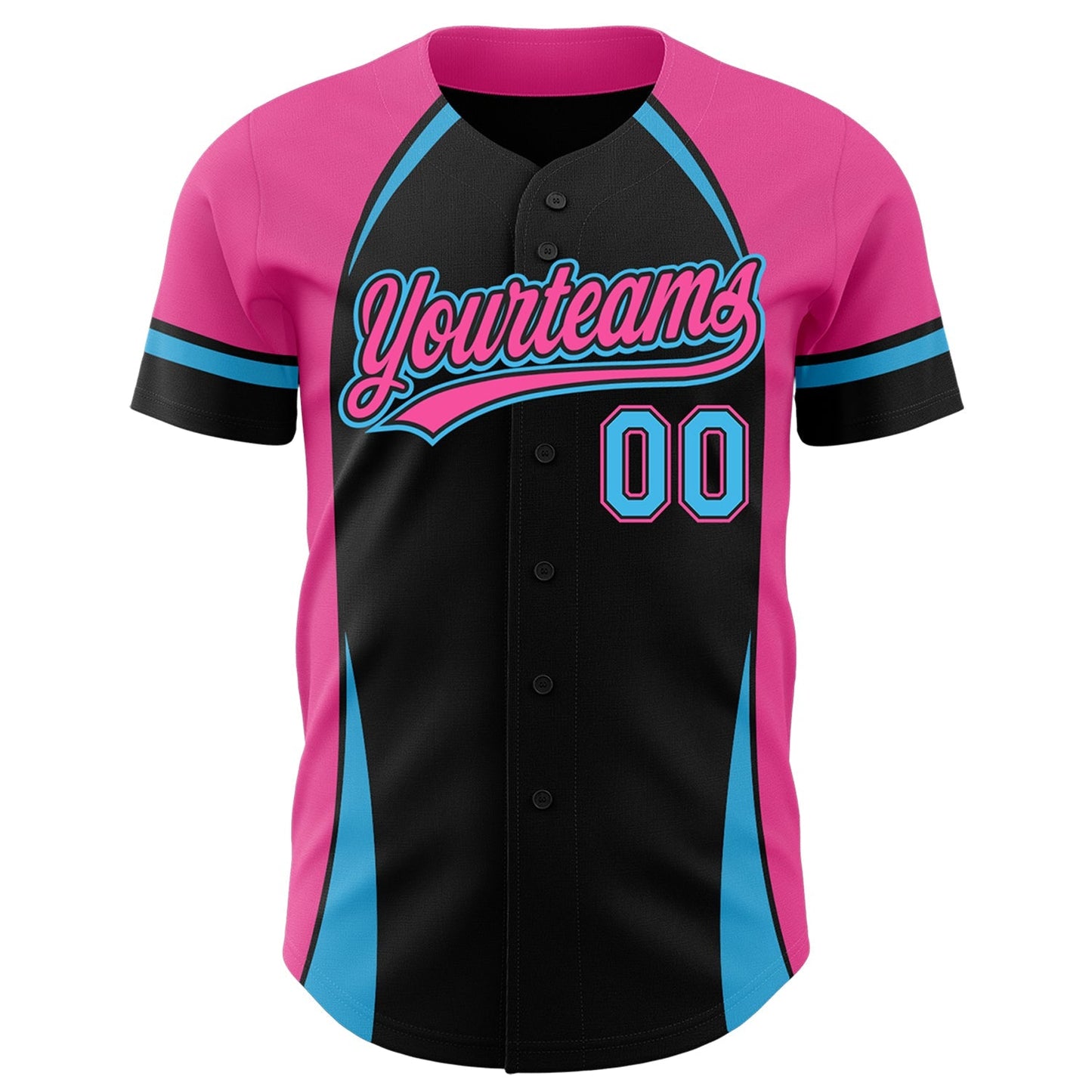 Custom Black Sky Blue-Pink 3D Pattern Design Curve Solid Authentic Baseball Jersey baseball jersey product view 2