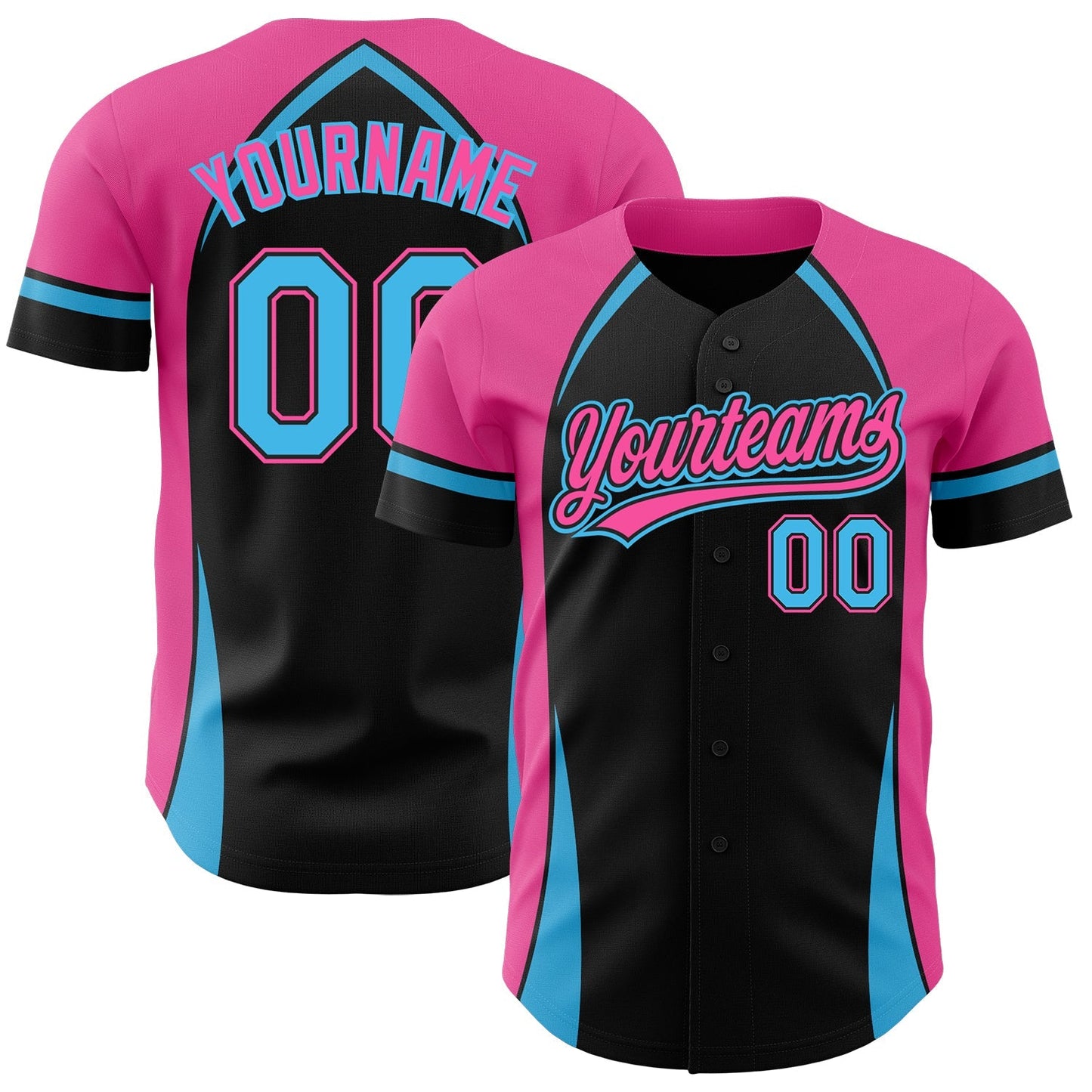 Custom Black Sky Blue-Pink 3D Pattern Design Curve Solid Authentic Baseball Jersey baseball jersey product view 1