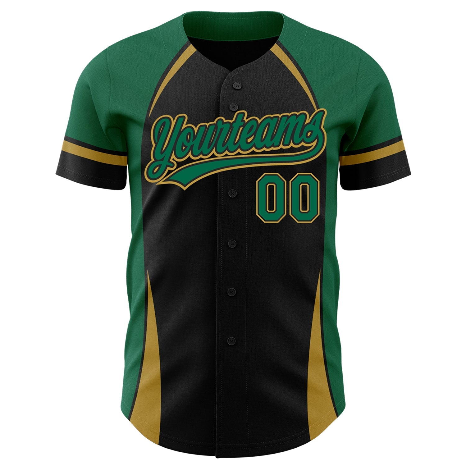 Custom Black Kelly Green-Old Gold 3D Pattern Design Curve Solid Authentic Baseball Jersey baseball jersey product view 2