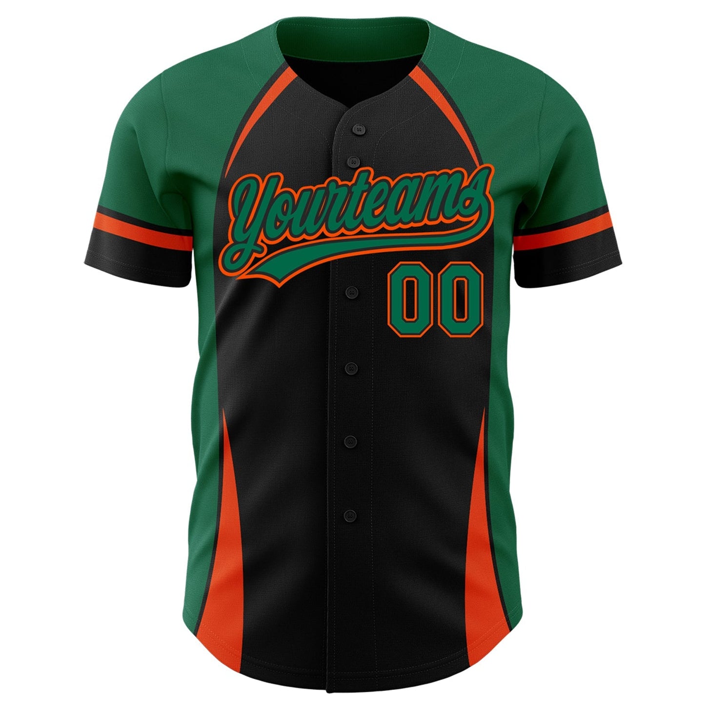 Custom Black Kelly Green-Orange 3D Pattern Design Curve Solid Authentic Baseball Jersey baseball jersey product view 2